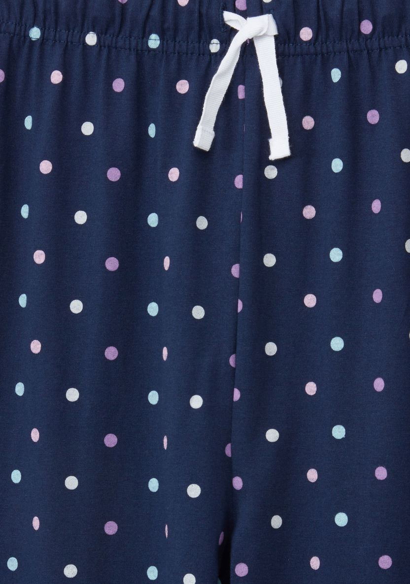 Juniors Polka Dot Printed T-shirt and Pyjama Set-Nightwear-image-4