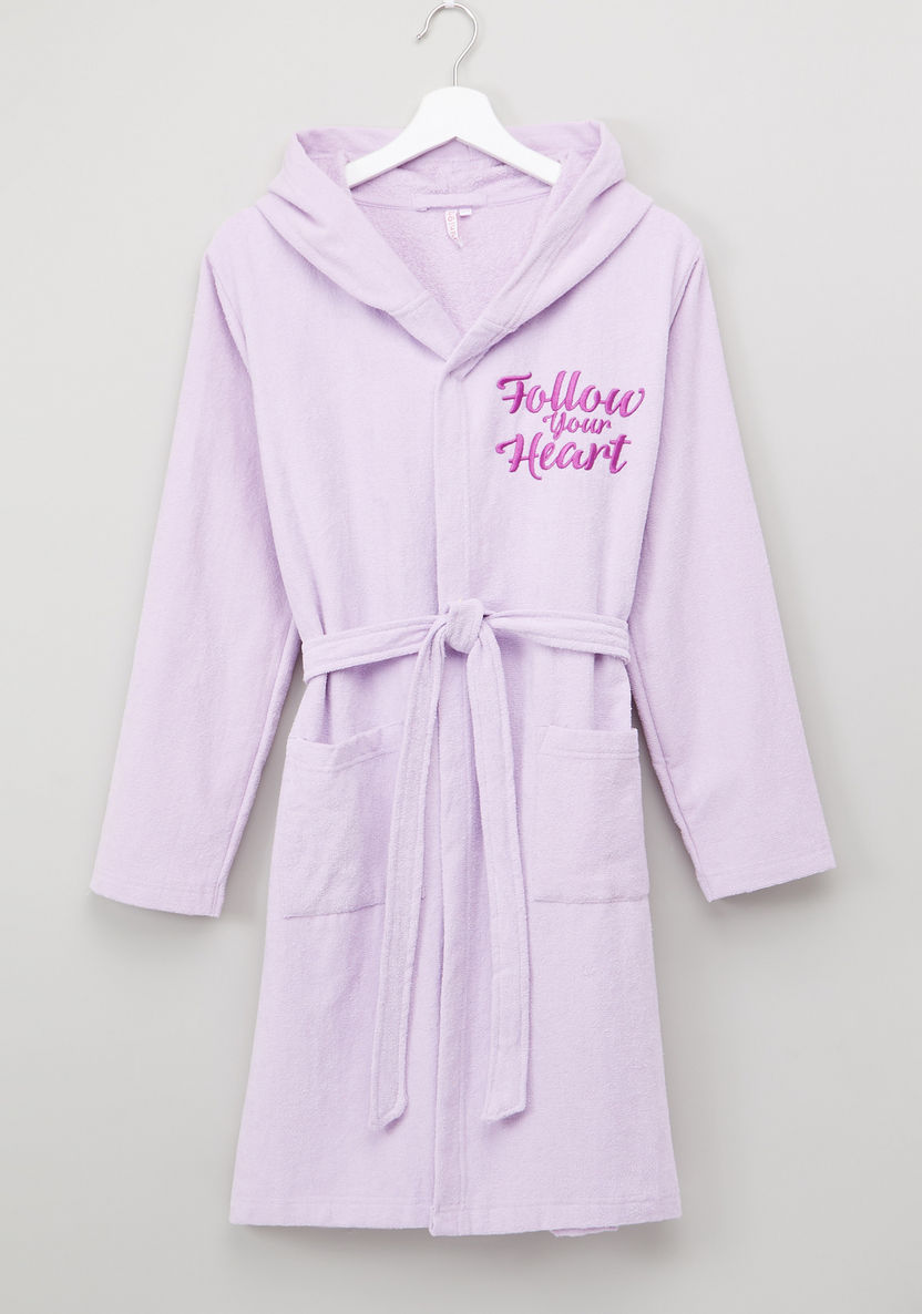 Juniors Long Sleeves Embroidered Bathrobe with Tie Ups-Towels and Flannels-image-0