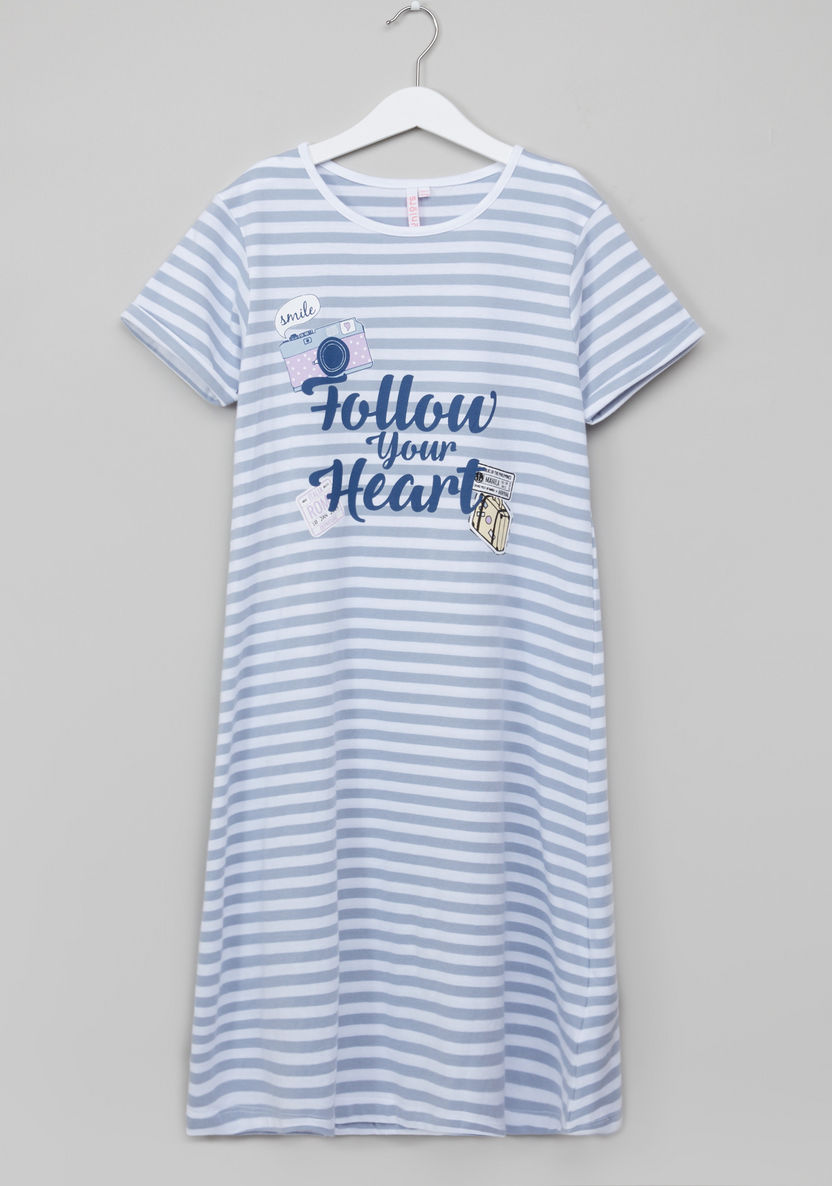 Juniors Printed Short Sleeves Night Dress - Set of 2-Nightwear-image-3