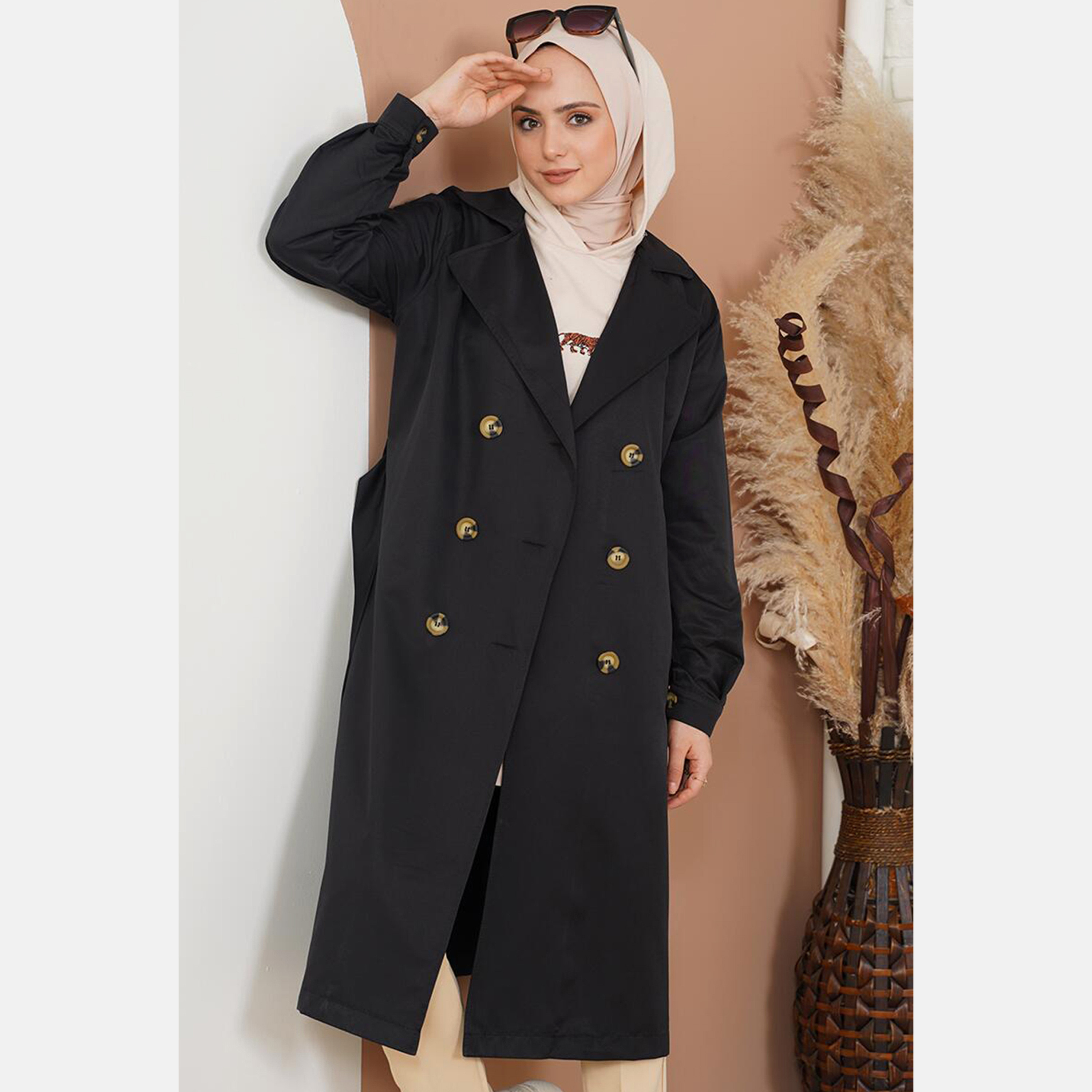 Bigdart Lapel collar Women's Double Breasted Overcoat with Hijab-women-clothing-coatsandjackets-coats-image-5