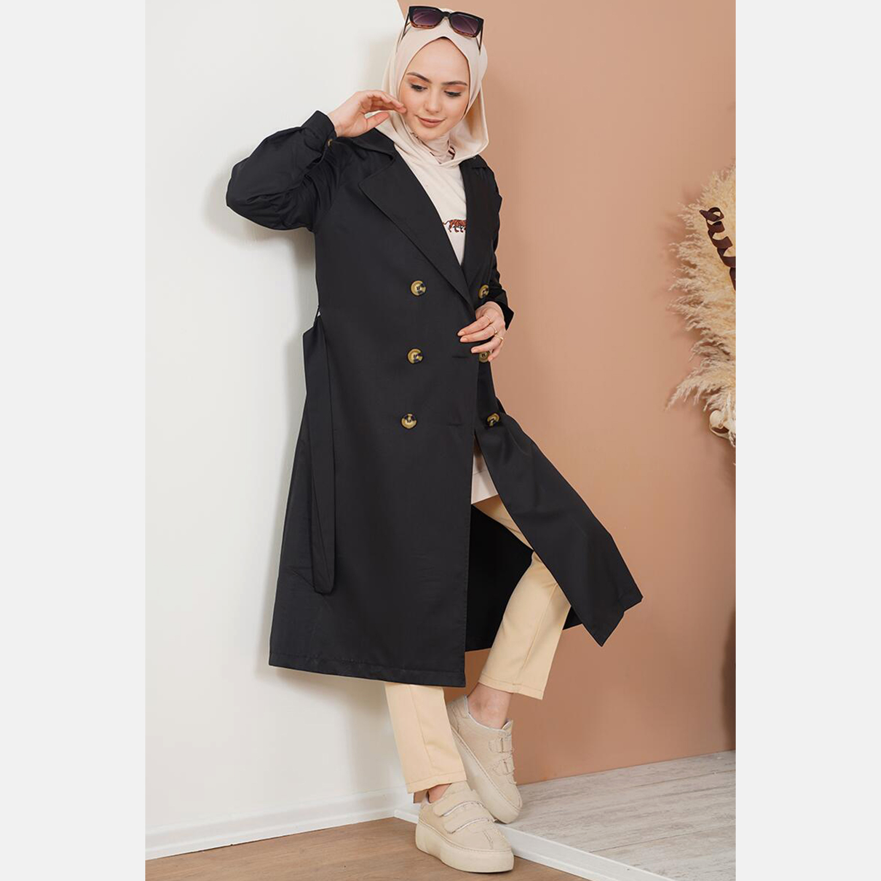 Bigdart Lapel collar Women's Double Breasted Overcoat with Hijab-women-clothing-coatsandjackets-coats-image-6