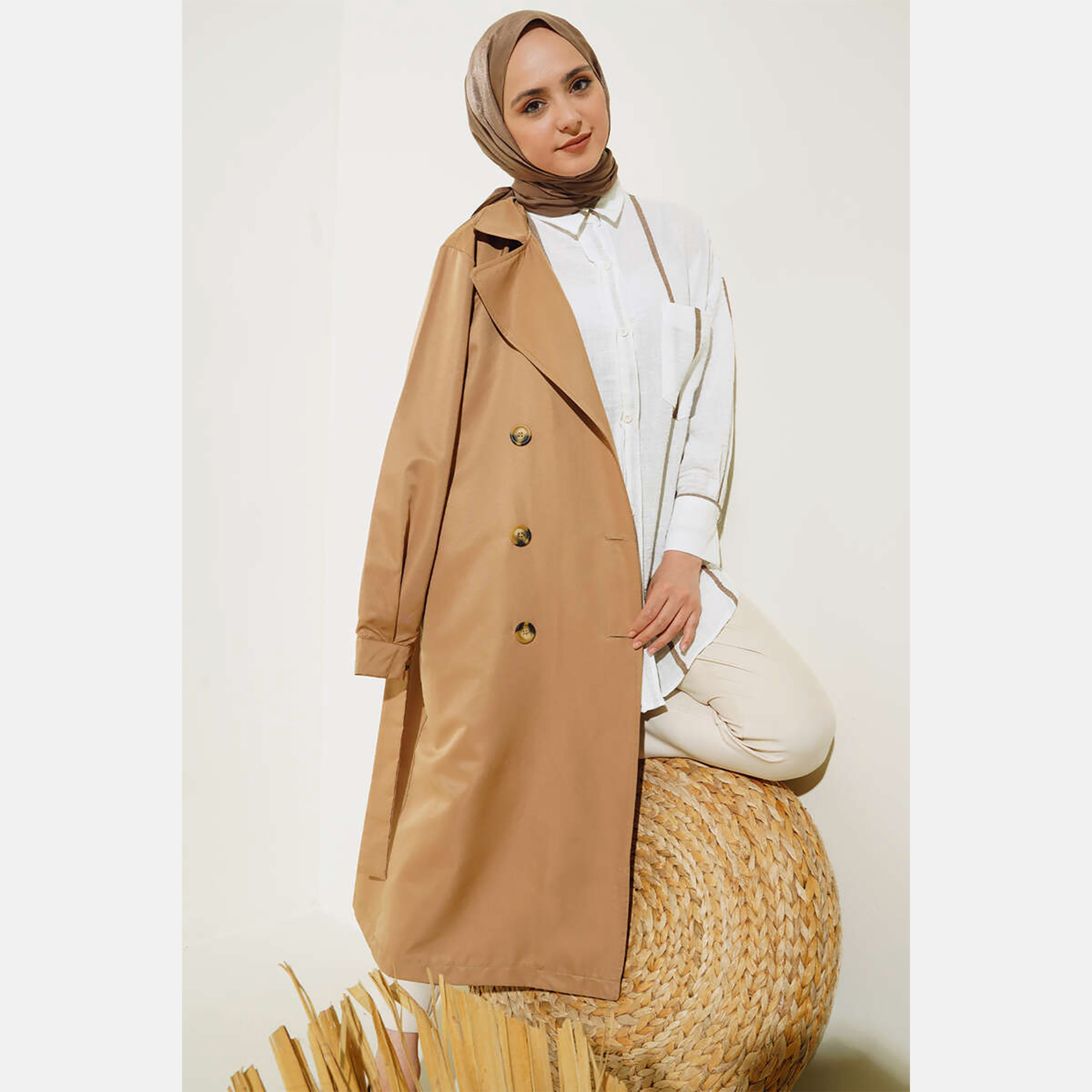 Bigdart Lapel collar Women's Double Breasted Overcoat with Hijab-women-clothing-coatsandjackets-coats-image-9