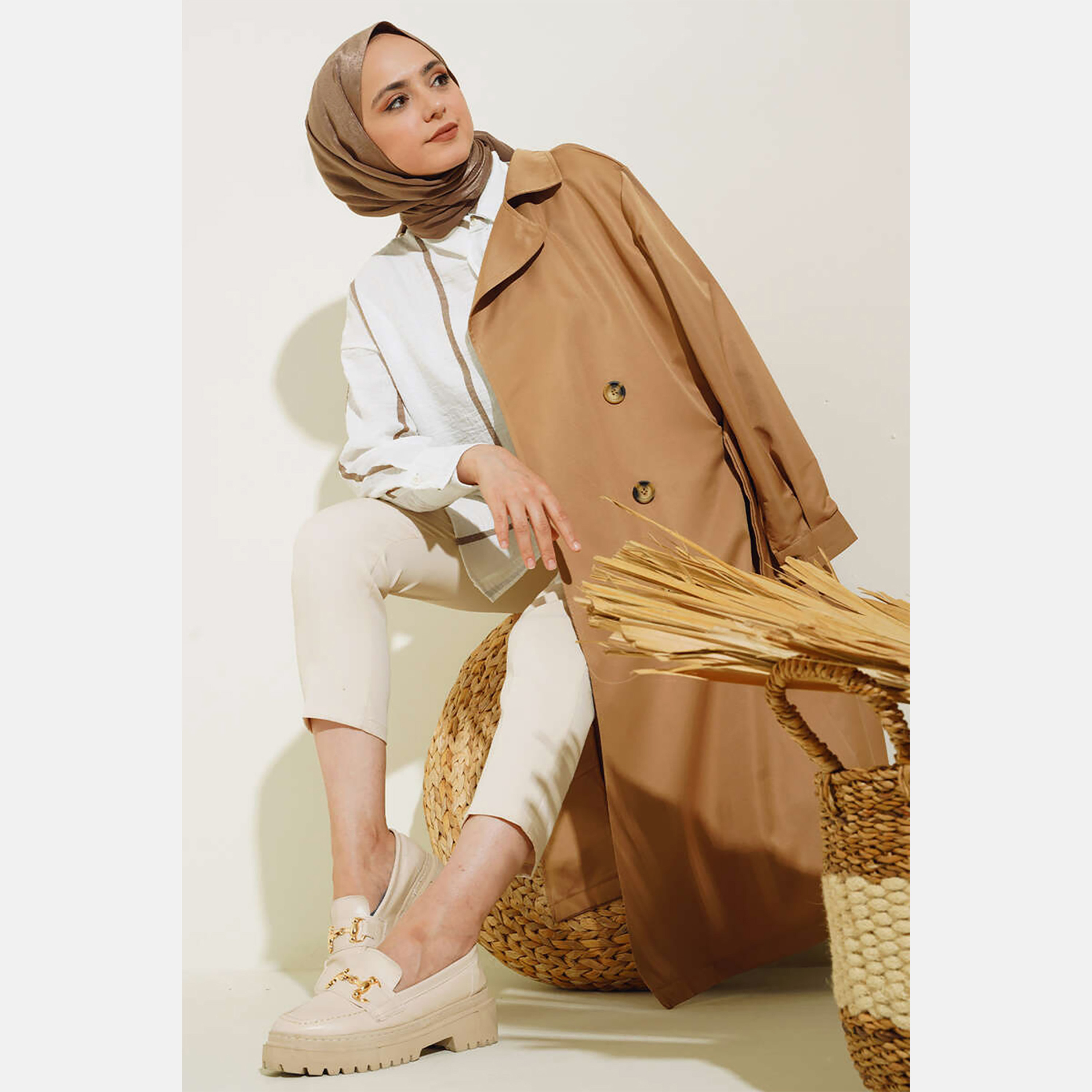 Bigdart Lapel collar Women's Double Breasted Overcoat with Hijab-women-clothing-coatsandjackets-coats-image-10