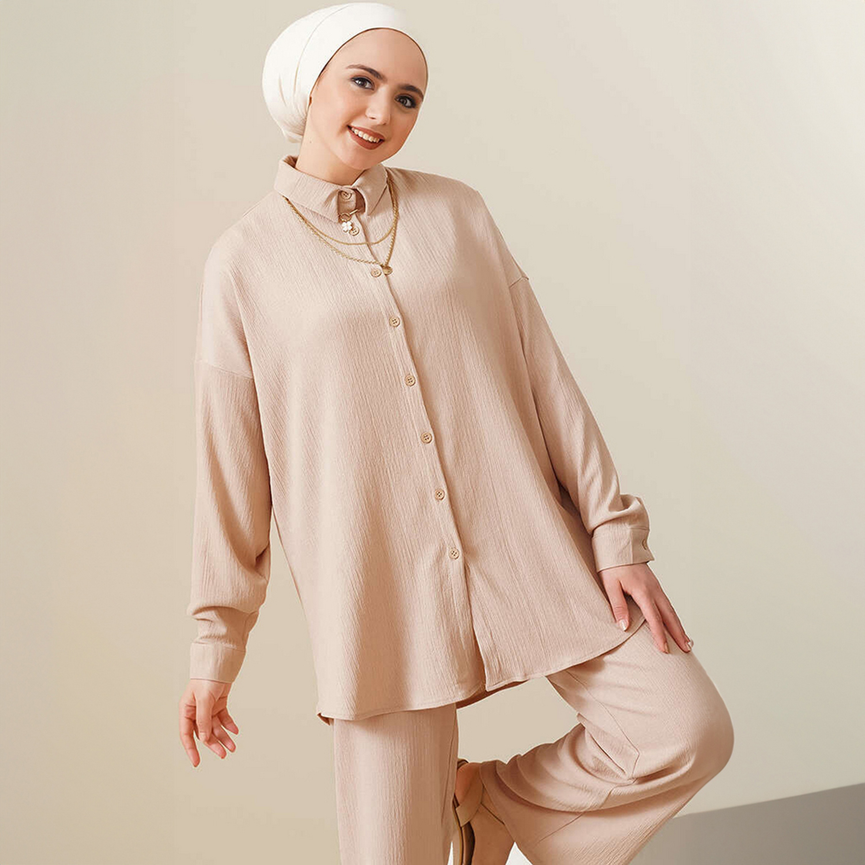 Bigdart Textured Drop Shoulder Sleeves Women's Tunic & Trousers Set-women-clothing-coordsets-image-2
