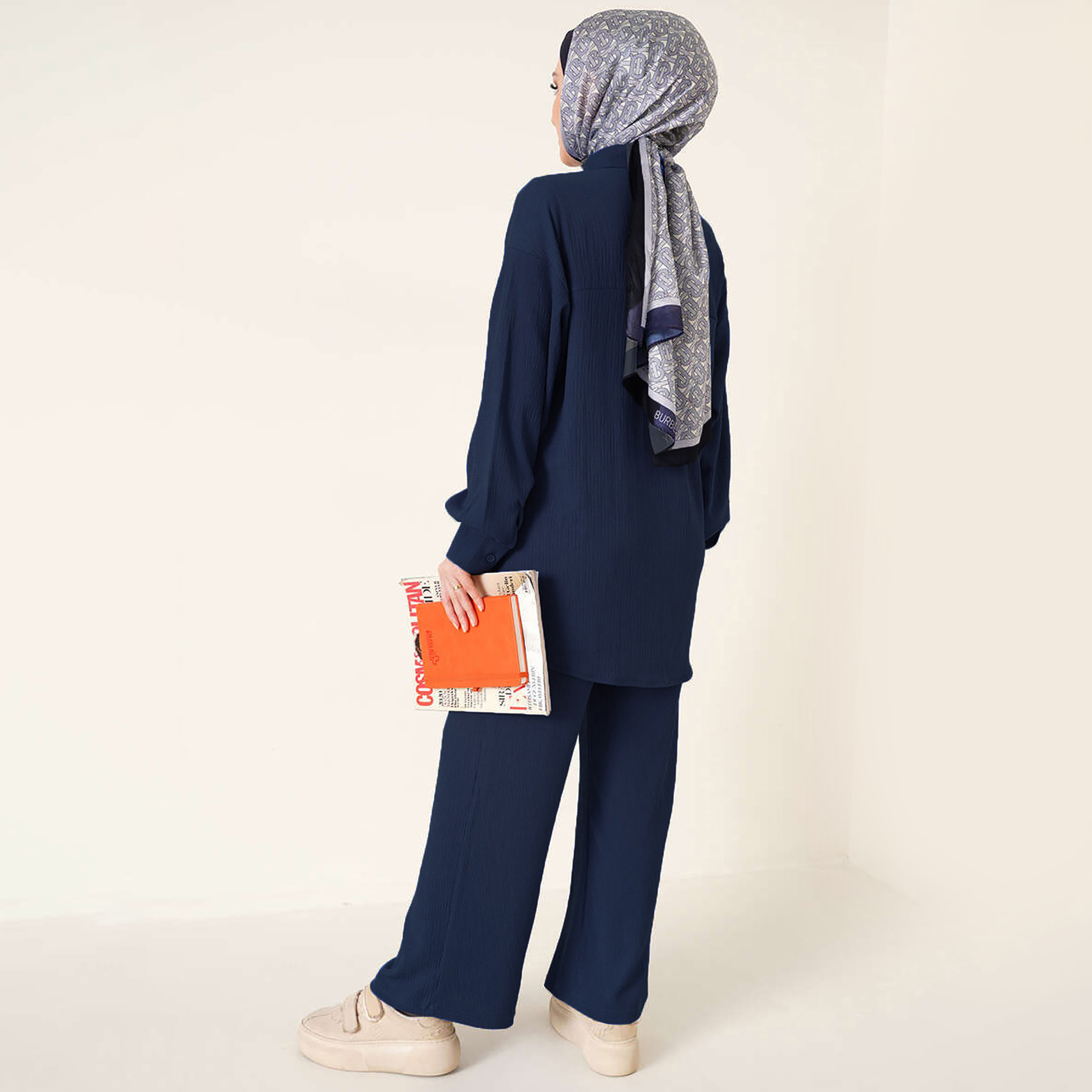 طقم نسائي بقميص بياقة منسوج وبنطلون مع حجاب من بيجدارت-women-clothing-coordsets-image-11