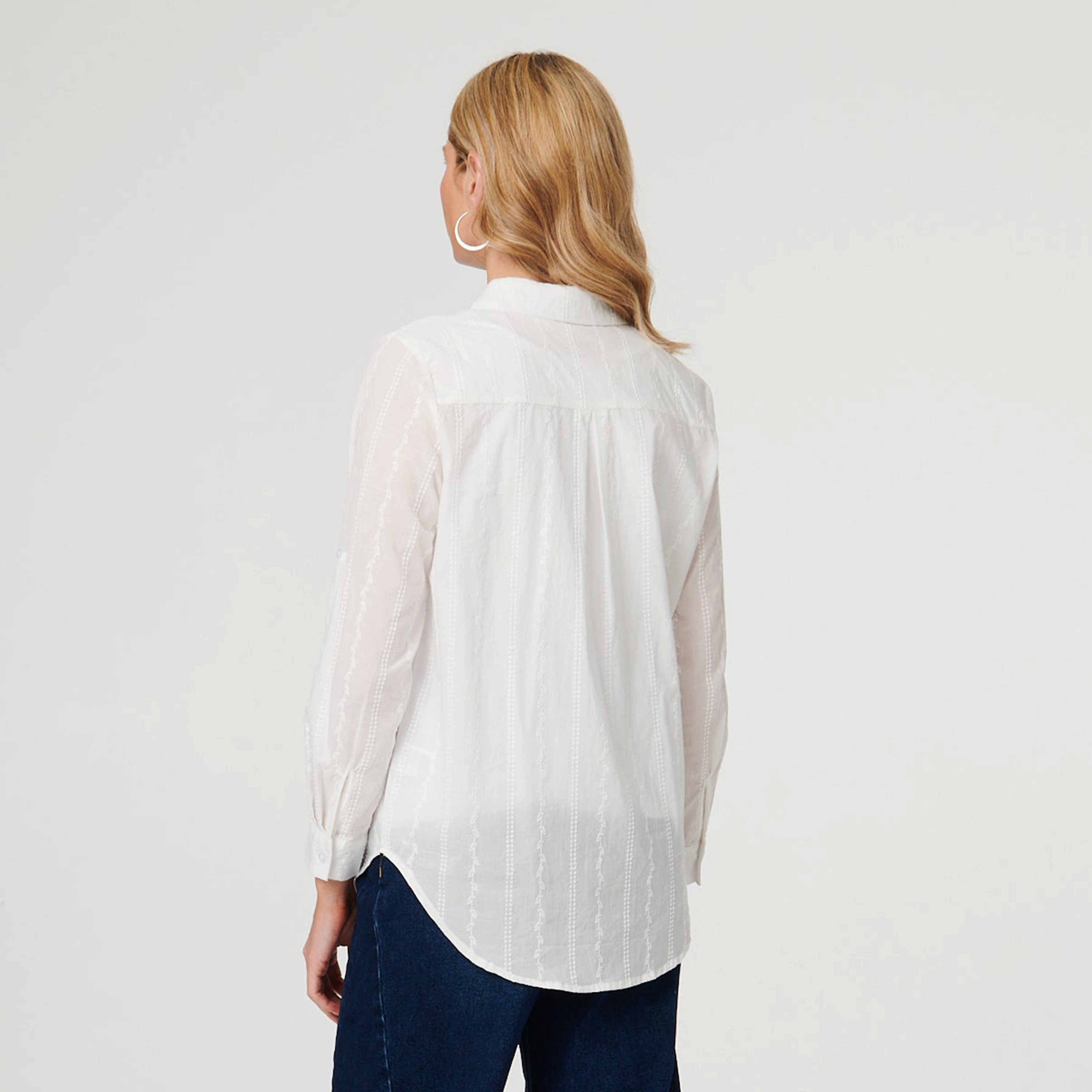 Izabel London White Embroidered Cotton Collared Roll-Up Sleeves Women's Shirt-women-clothing-shirtsandblouses-shirts-image-4