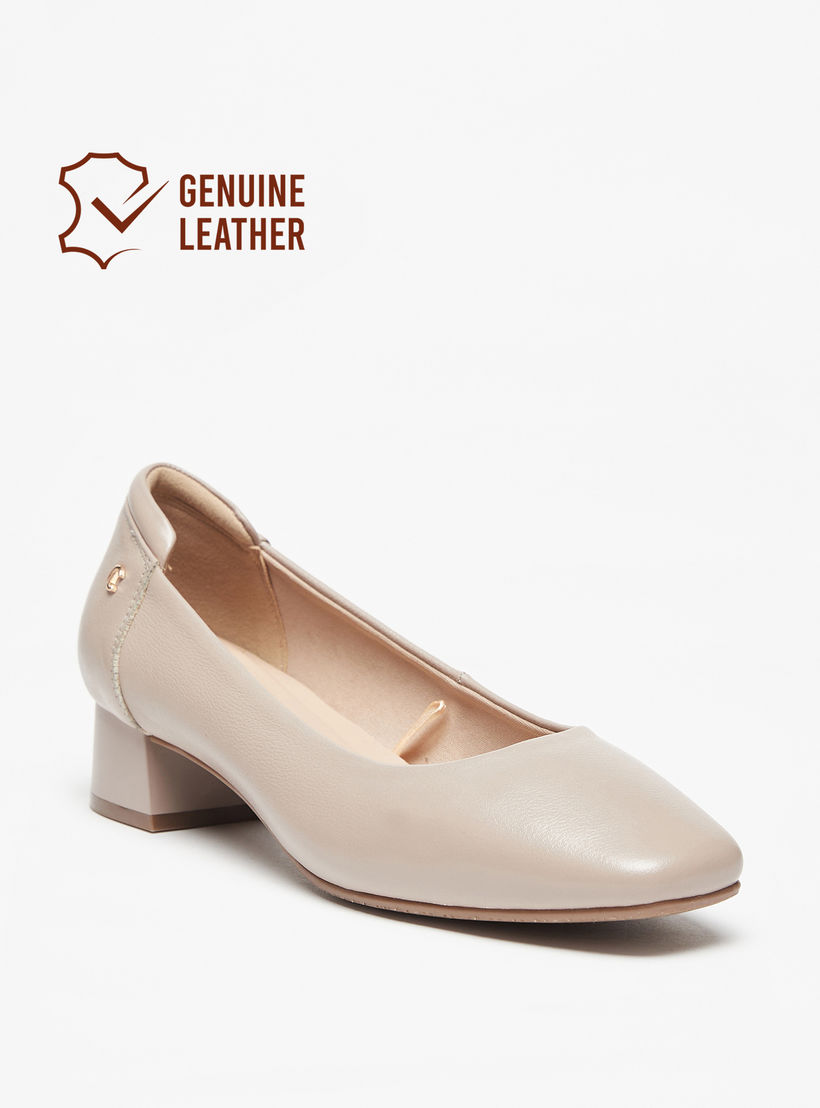 حذاء جلد سهل الارتداء سادة بكعب سميك من لو كونفورت -women-shoes-heels-image-1