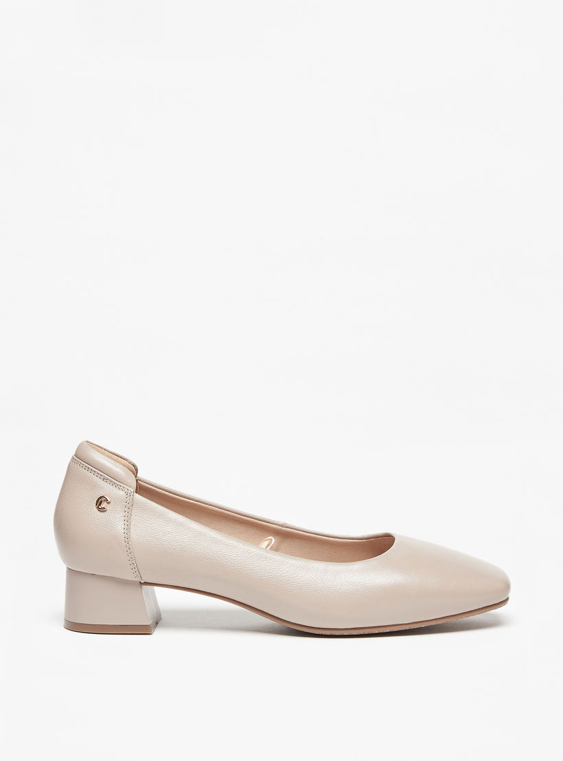 حذاء جلد سهل الارتداء سادة بكعب سميك من لو كونفورت -women-shoes-heels-image-3
