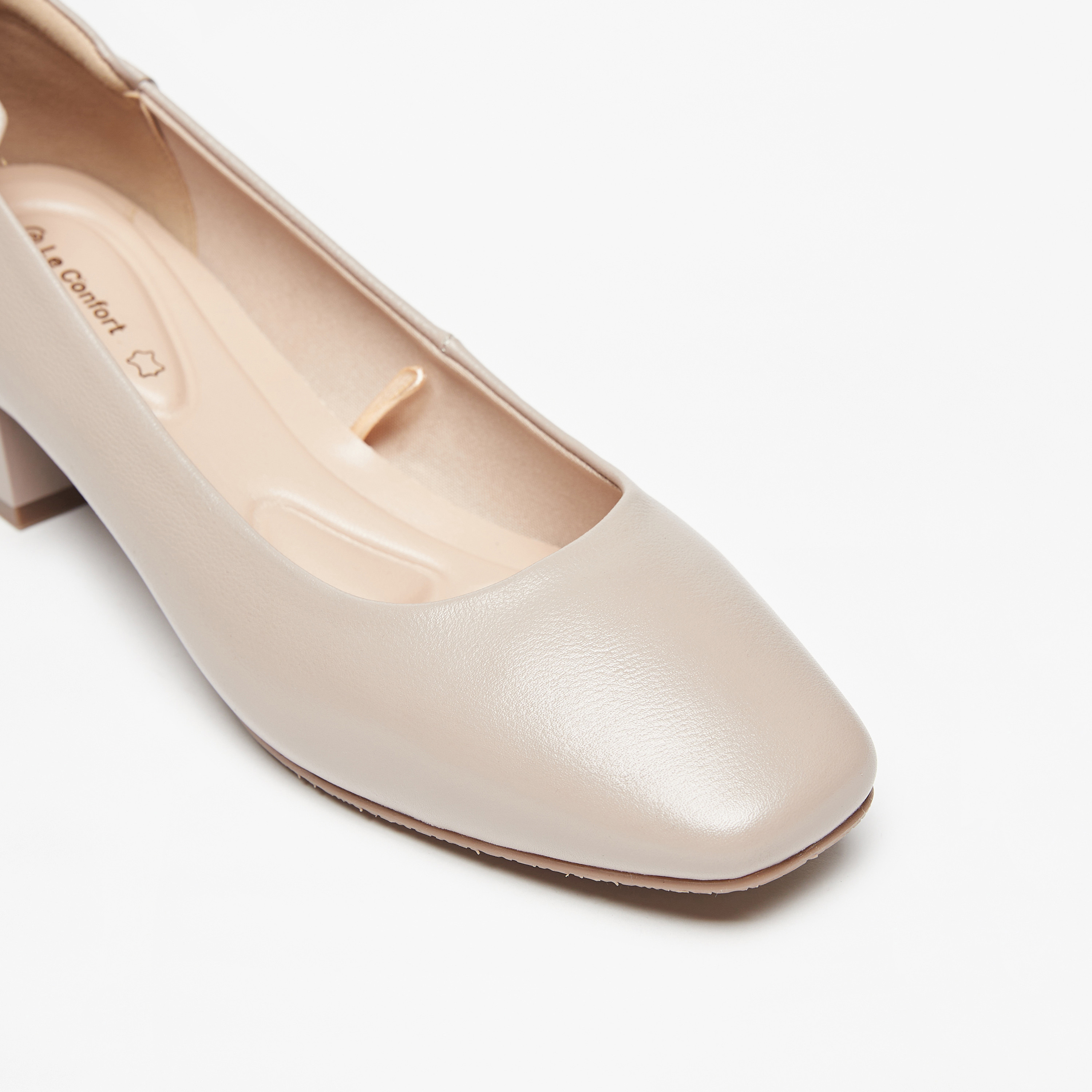 حذاء جلد سهل الارتداء سادة بكعب سميك من لو كونفورت -women-shoes-heels-image-5