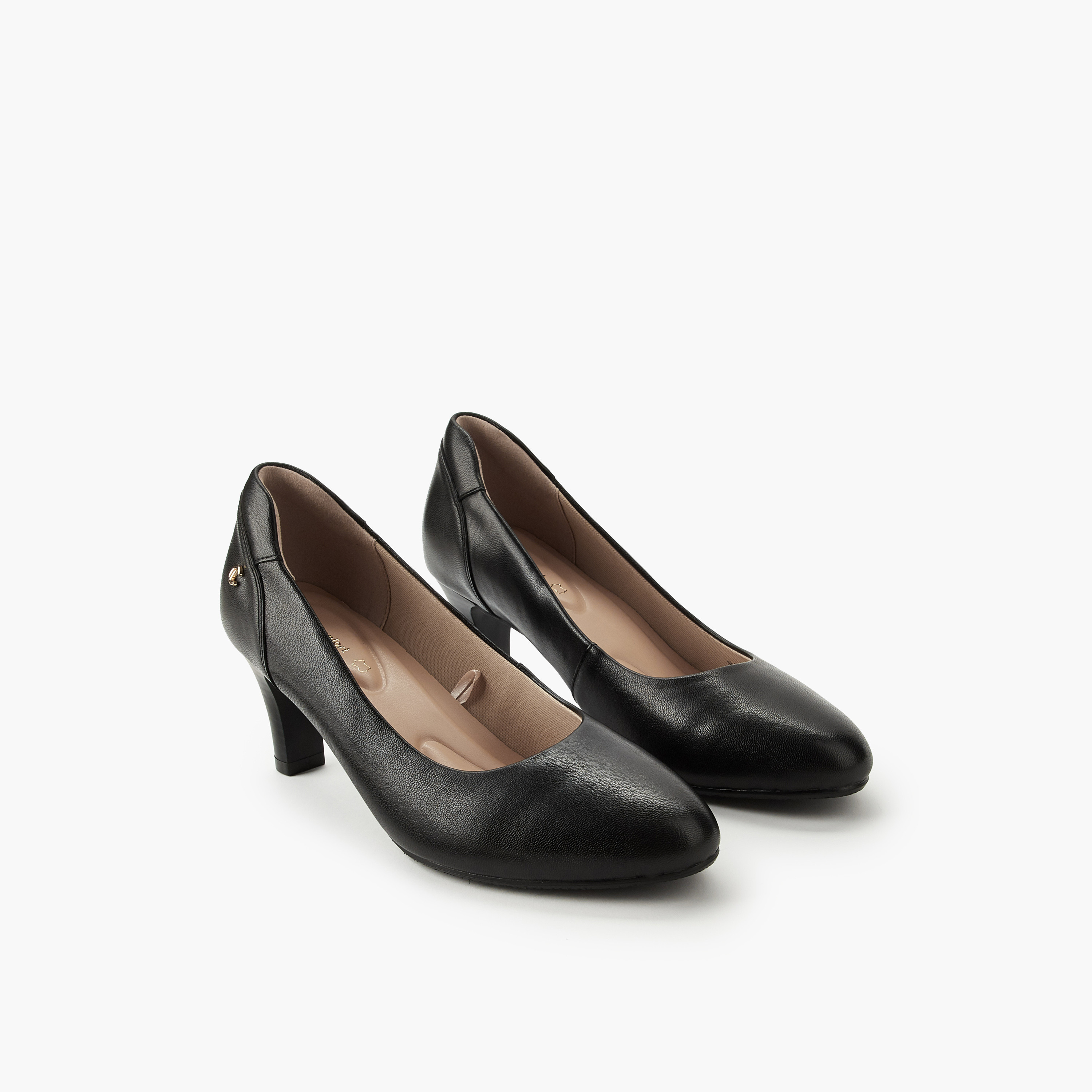 Le Confort Solid Pointed Toe Leather Pumps with Block Heels-women-shoes-heels-image-1