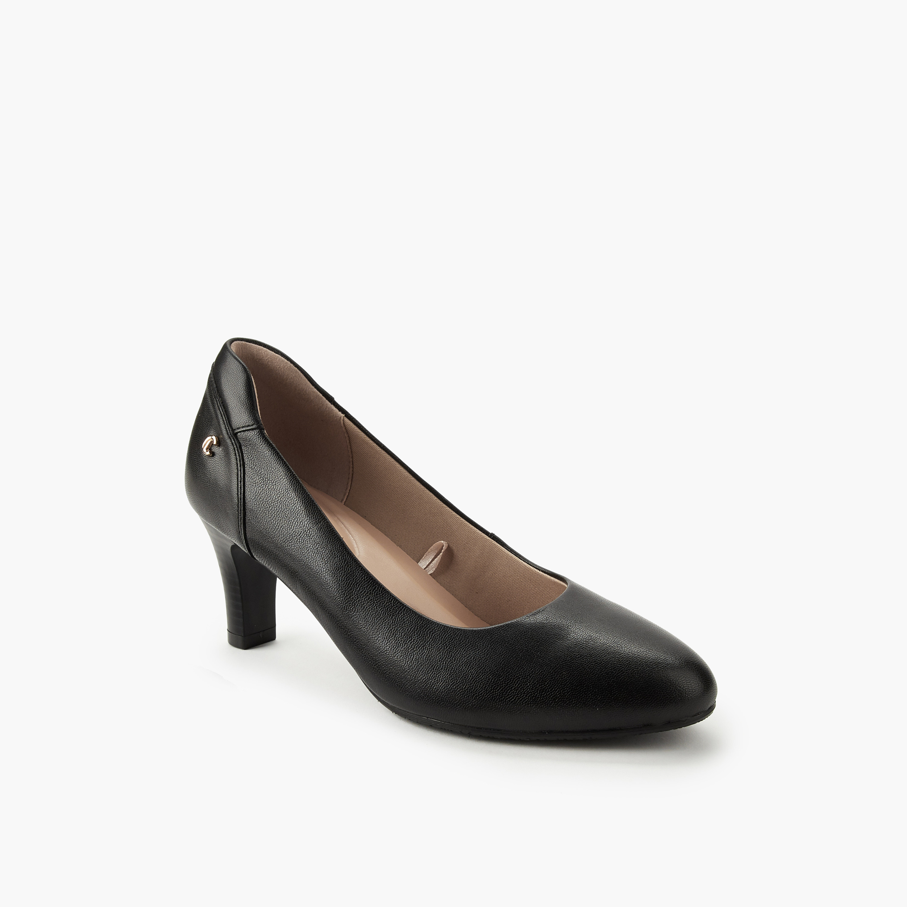 Le Confort Solid Pointed Toe Leather Pumps with Block Heels-women-shoes-heels-image-2