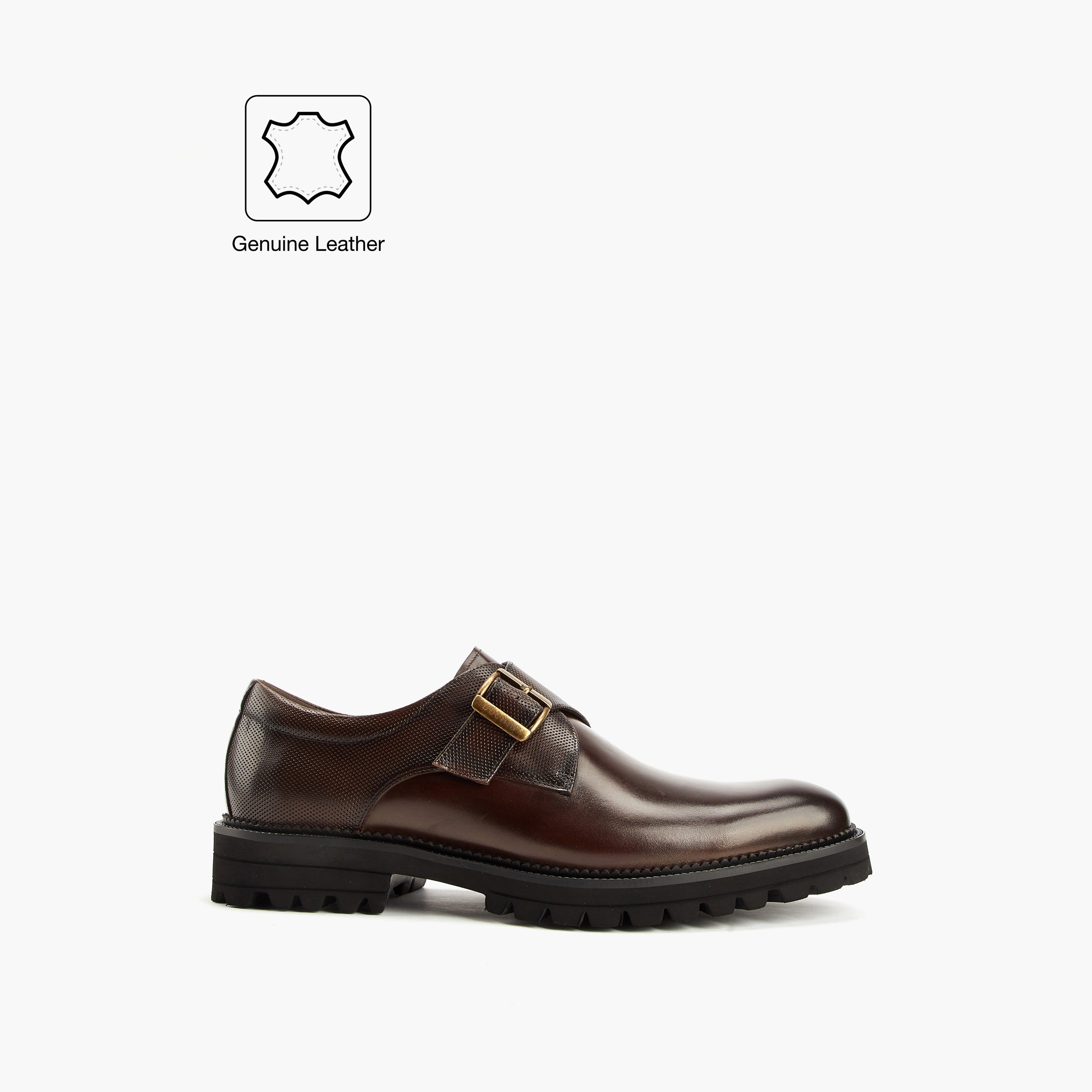 Duchini Men's Leather Solid Monk Shoes with Buckle Accent-men-shoes-formalshoes-image-2