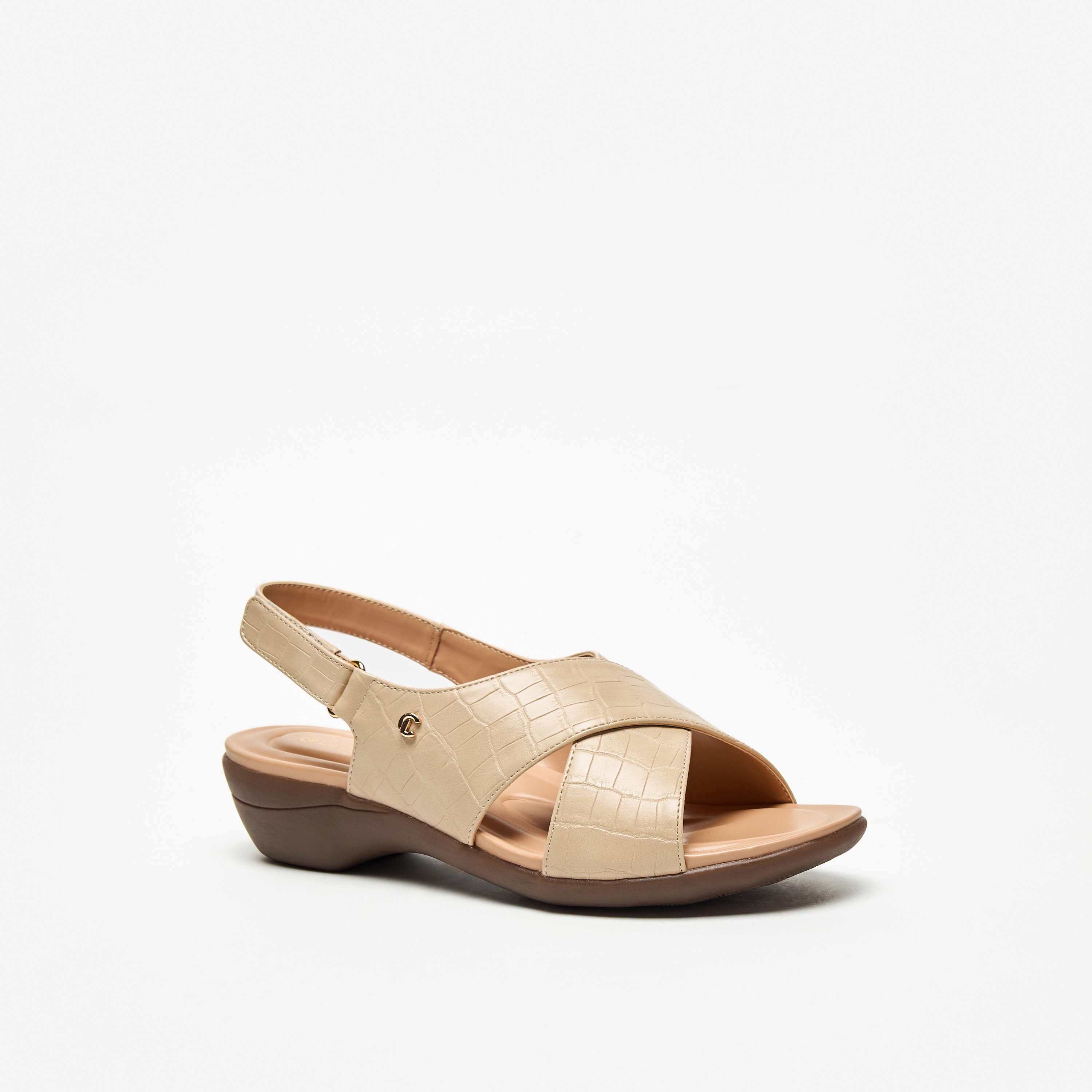 Le Confort Women's Textured Cross-Strap Sandals with Hook and Loop Closure-women-shoes-sandals-heeled-image-1