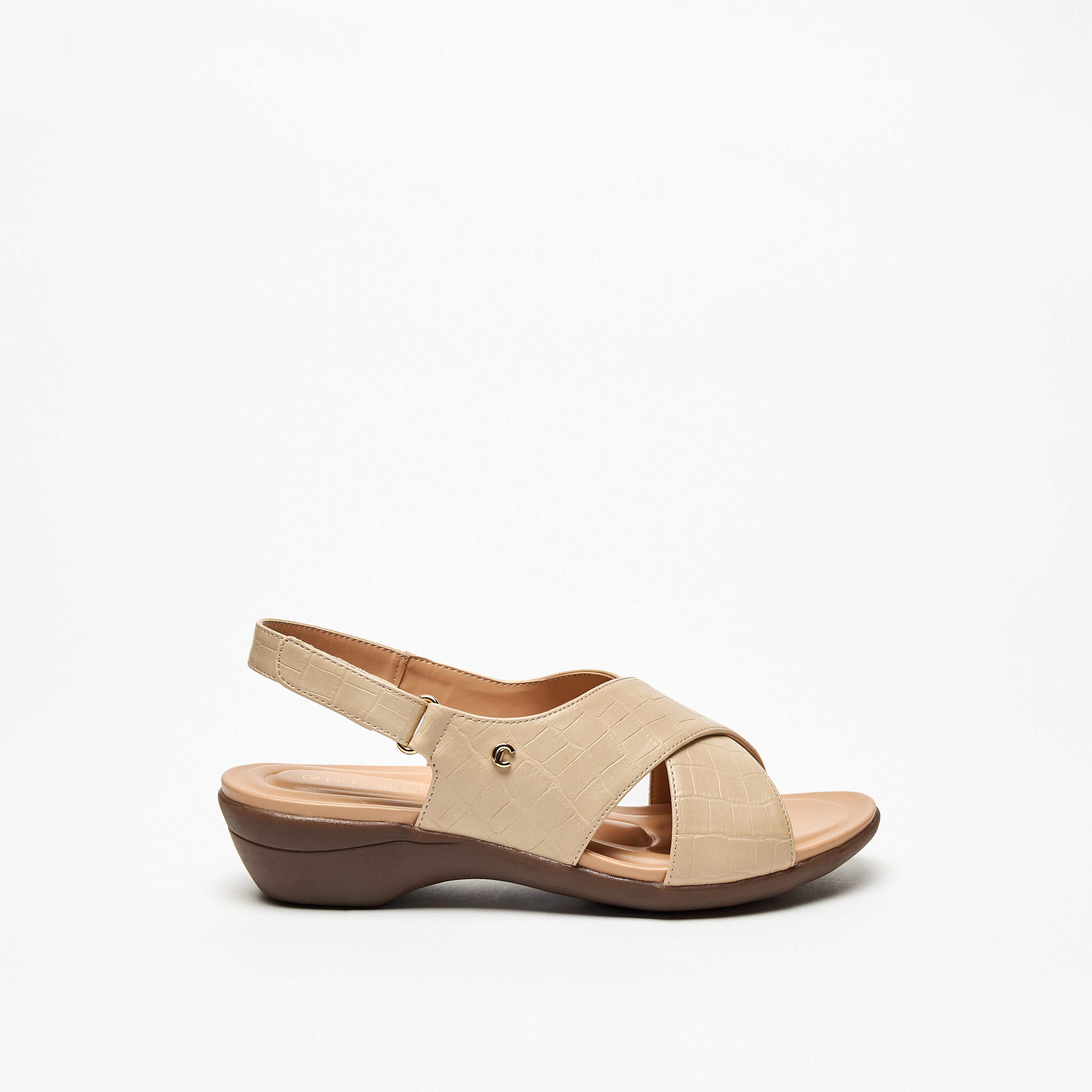 Le Confort Women's Textured Cross-Strap Sandals with Hook and Loop Closure-women-shoes-sandals-heeled-image-3
