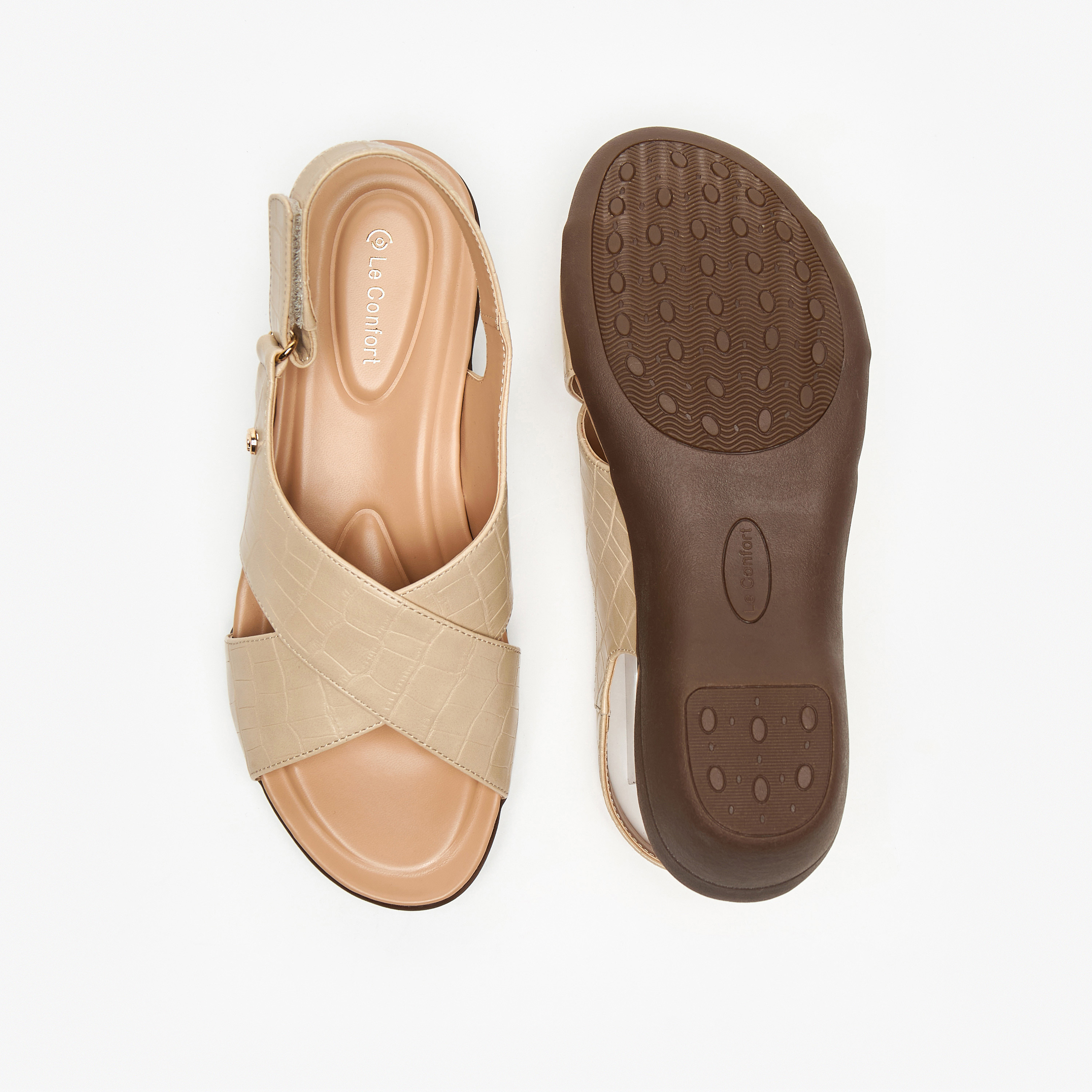 Le Confort Women's Textured Cross-Strap Sandals with Hook and Loop Closure-women-shoes-sandals-heeled-image-4