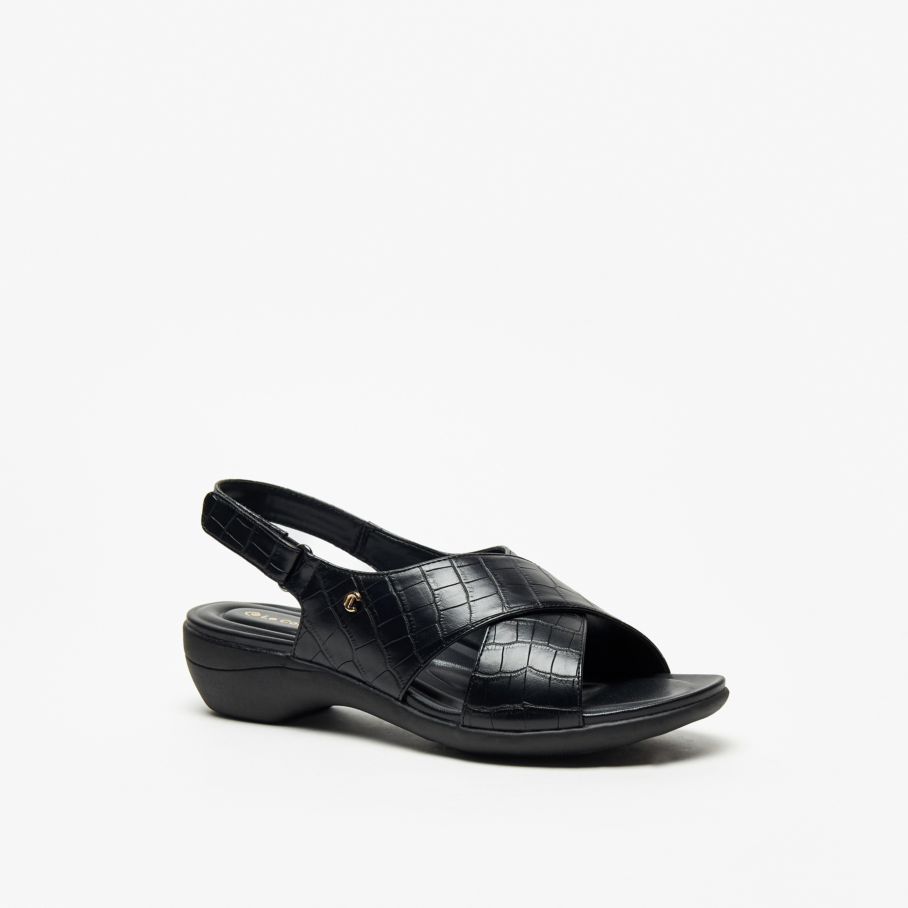 Le Confort Women's Textured Cross-Strap Sandals with Hook and Loop Closure-women-shoes-sandals-heeled-image-7