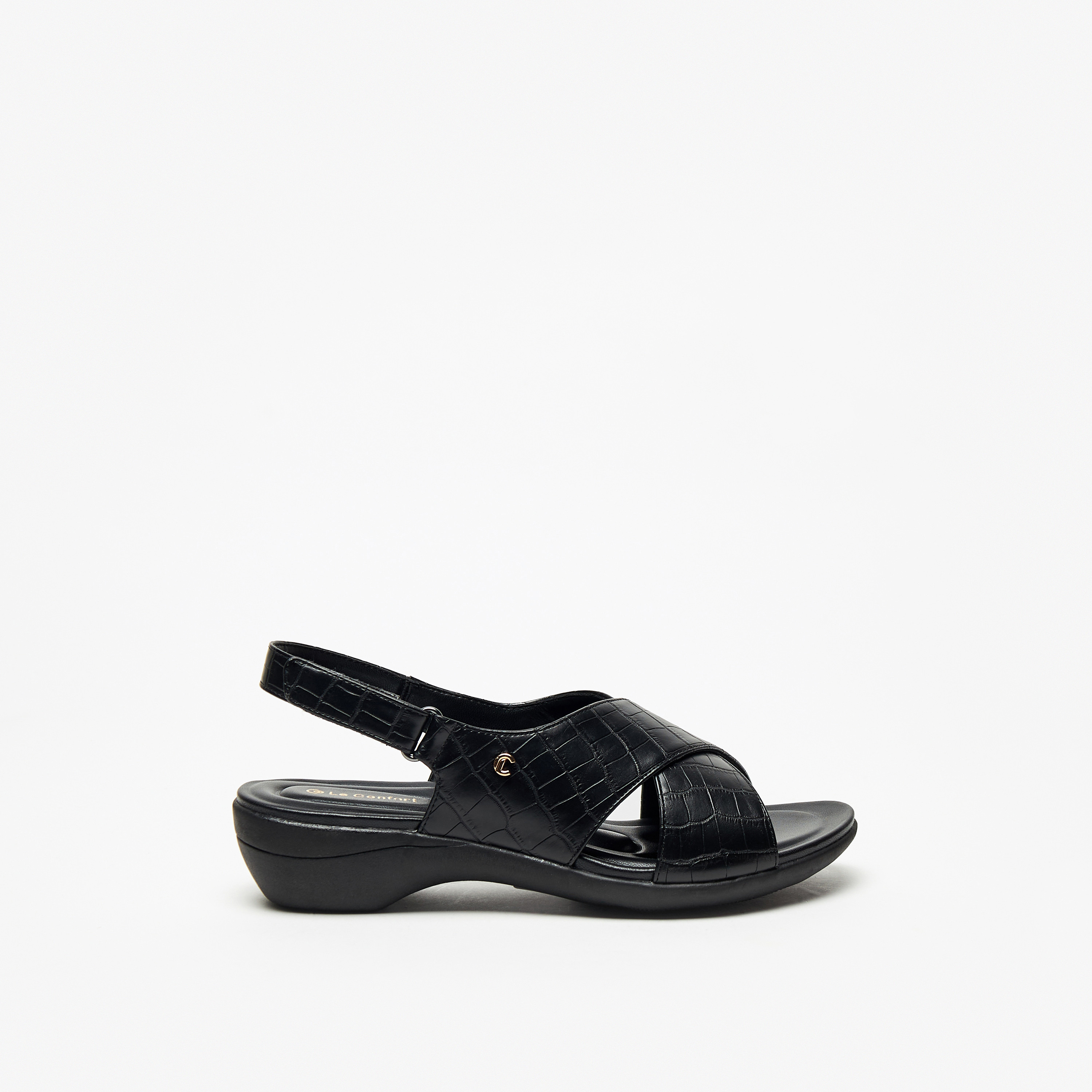 Le Confort Women's Textured Cross-Strap Sandals with Hook and Loop Closure-women-shoes-sandals-heeled-image-3