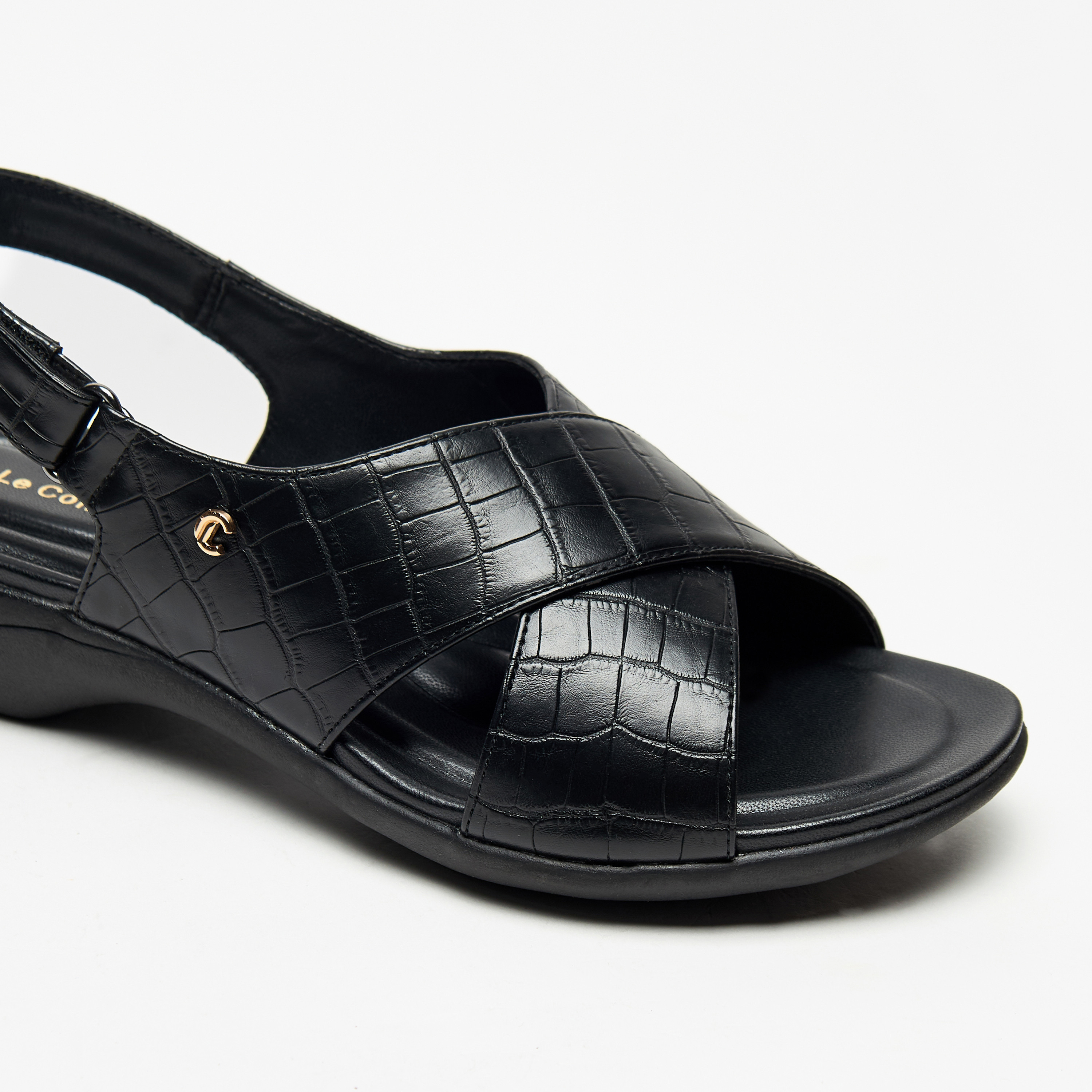 Le Confort Women's Textured Cross-Strap Sandals with Hook and Loop Closure-women-shoes-sandals-heeled-image-11