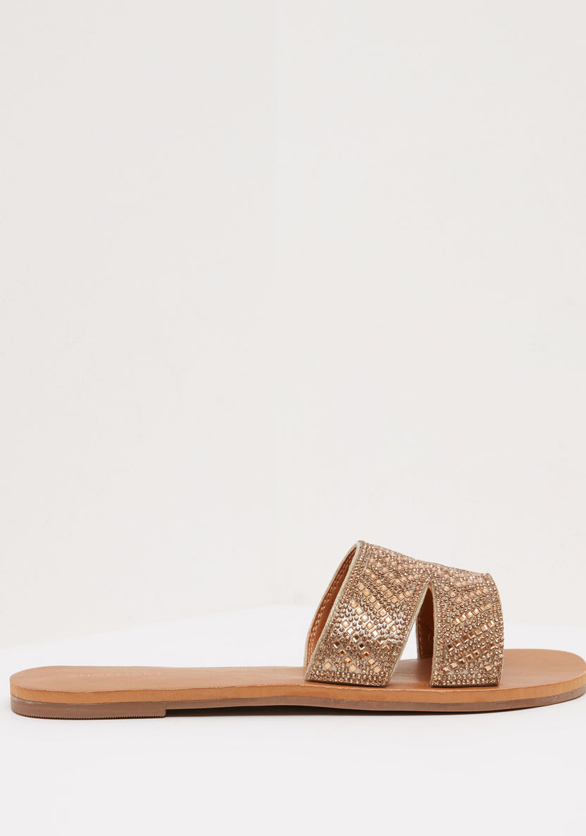 Embellished Slip On Slide Sandals-Women%27s Flat Sandals-image-0