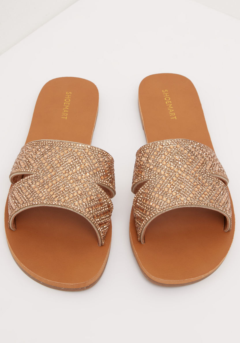 Embellished Slip On Slide Sandals-Women%27s Flat Sandals-image-2