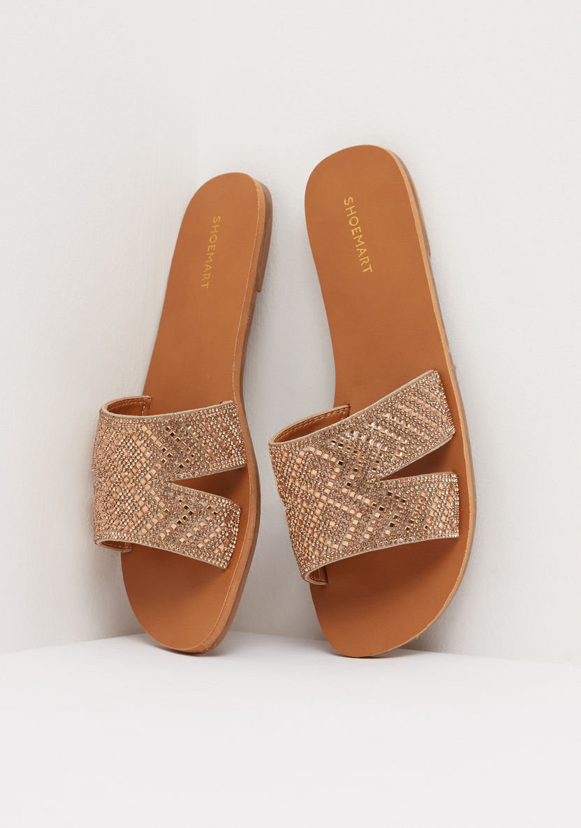 Embellished Slip On Slide Sandals-Women%27s Flat Sandals-image-3