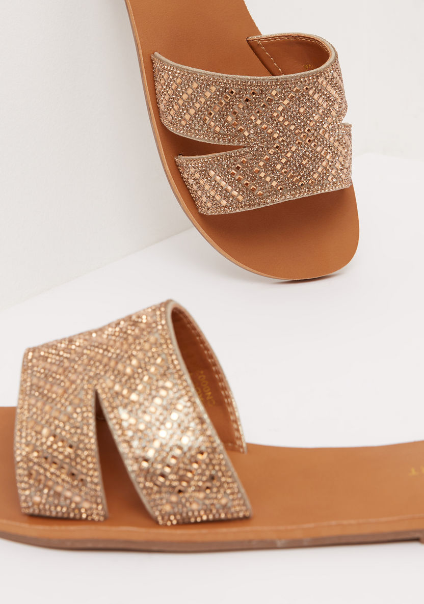 Embellished Slip On Slide Sandals-Women%27s Flat Sandals-image-4