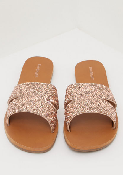Embellished Slip On Slide Sandals-Women%27s Flat Sandals-image-2