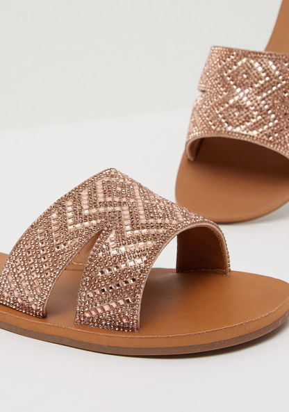 Embellished Slip On Slide Sandals-Women%27s Flat Sandals-image-4