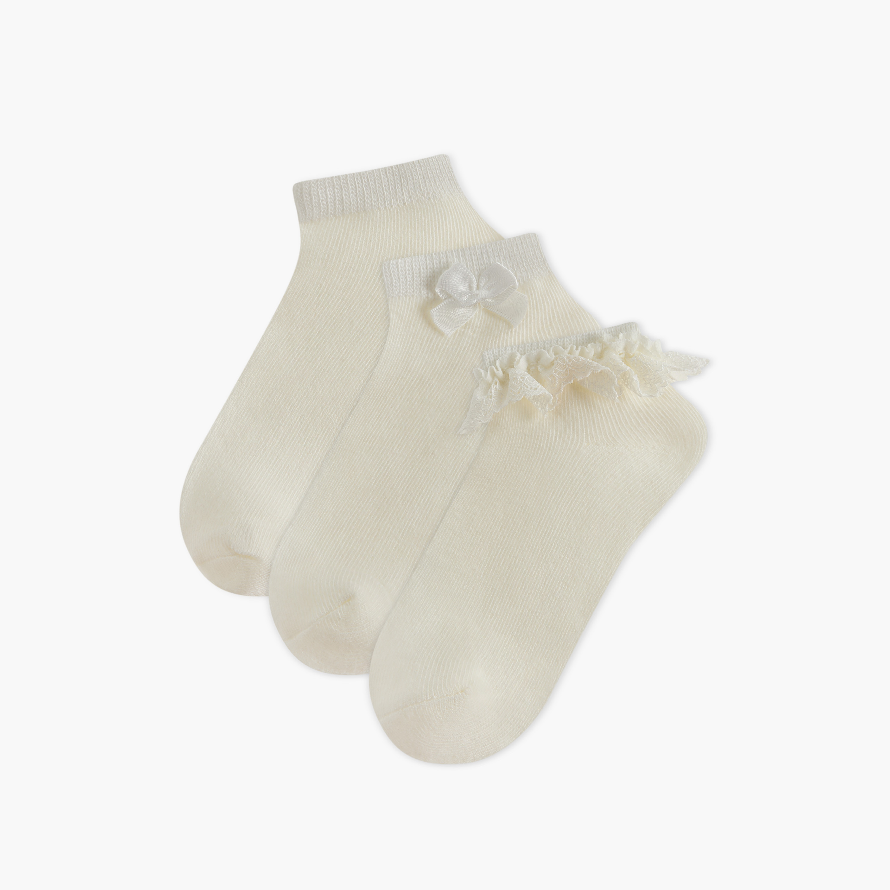 طقم جوارب مضلعة بطول الكاحل 3 أزواج بدون تيري من ليتل ميسي-girls-accessories-socks-image-1