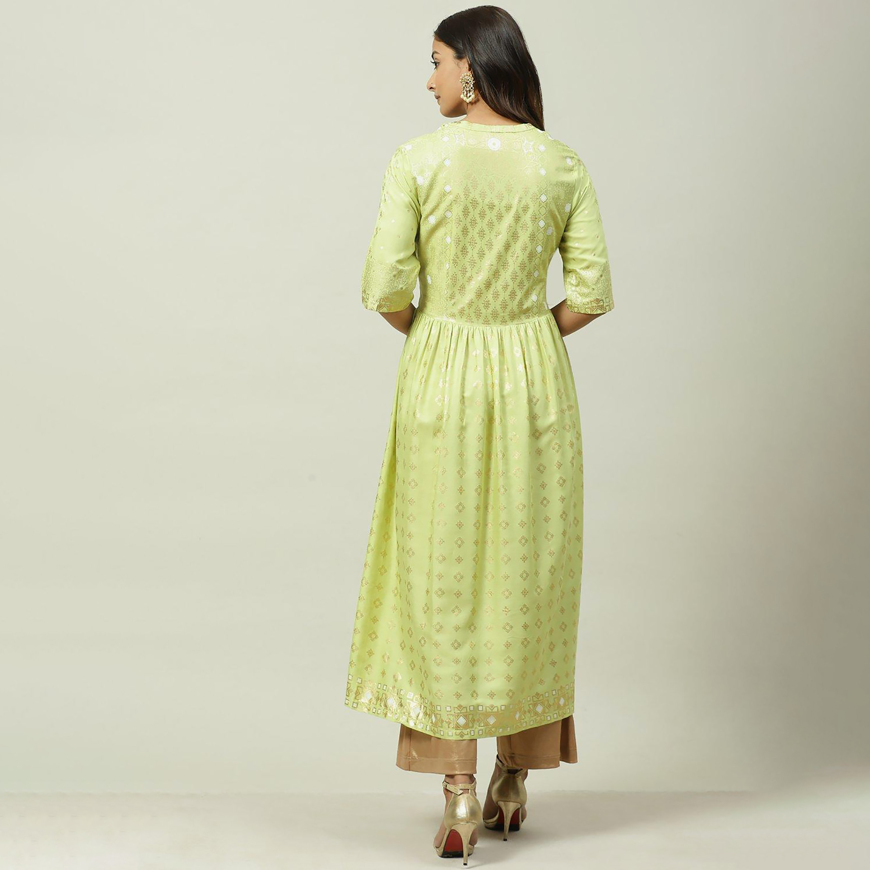 Biba Foil Print V-Neck Straight Kurta with Sequins Detail-women-clothing-ethnicwear-dresses-image-5