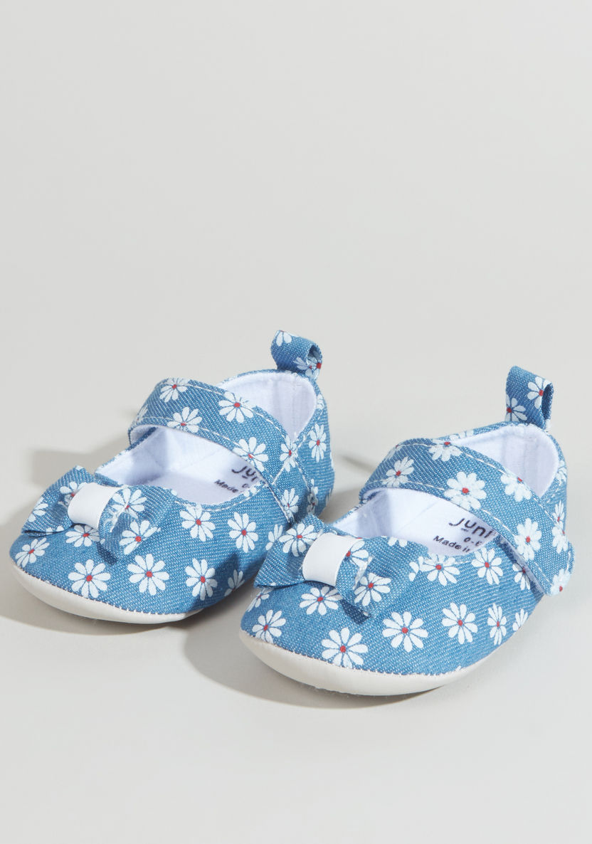 Juniors Printed Baby Booties with Ribbon Applique-Casual-image-1