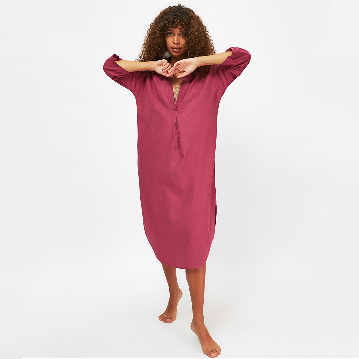 Trendyol Women Purple Solid Collared Neck Midi Beach Dress-women-clothing-dresses-image-3