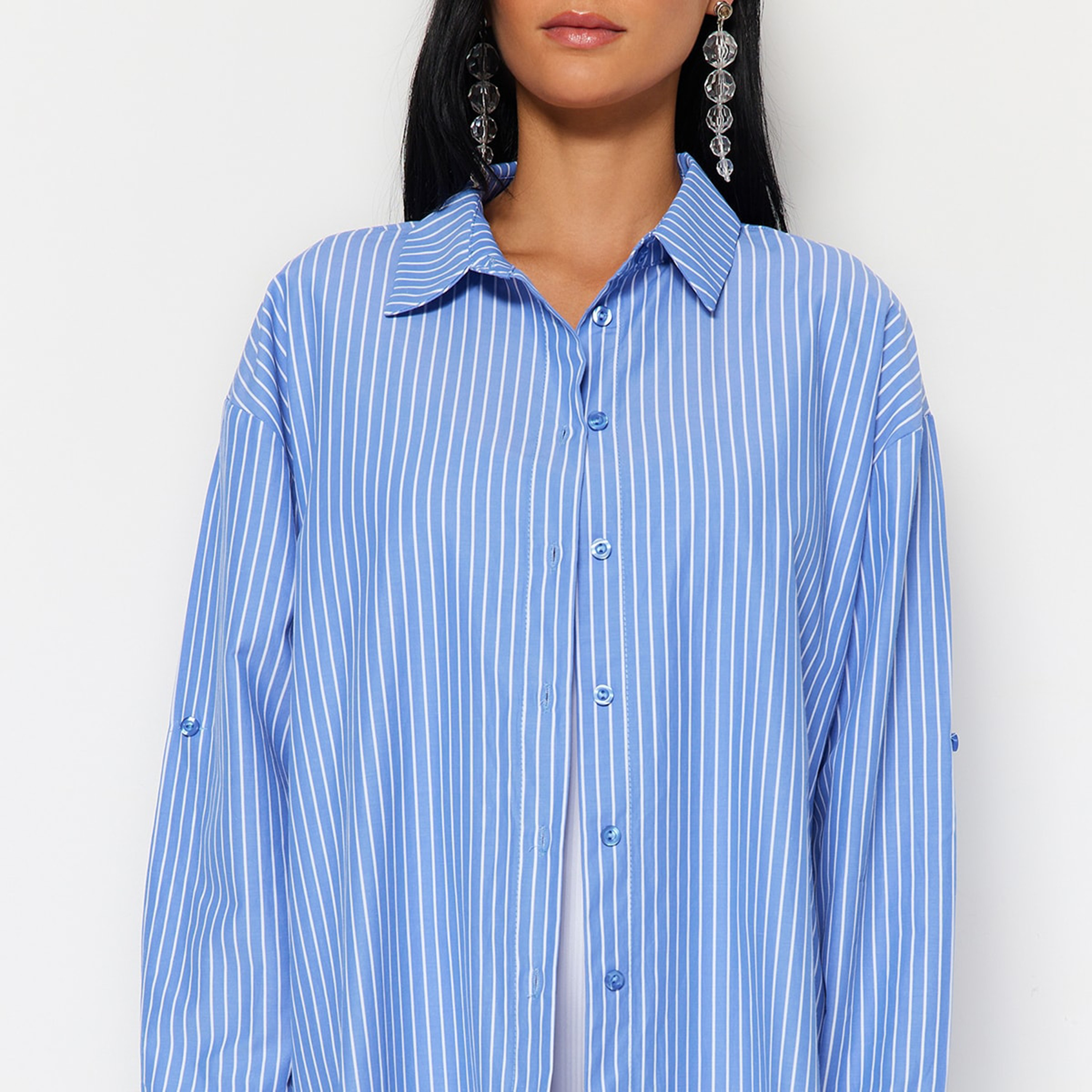 قميص حريمي مخطط بياقة وأكمام ساقطة من ترينديول ميلا-women-clothing-shirtsandblouses-shirts-image-5