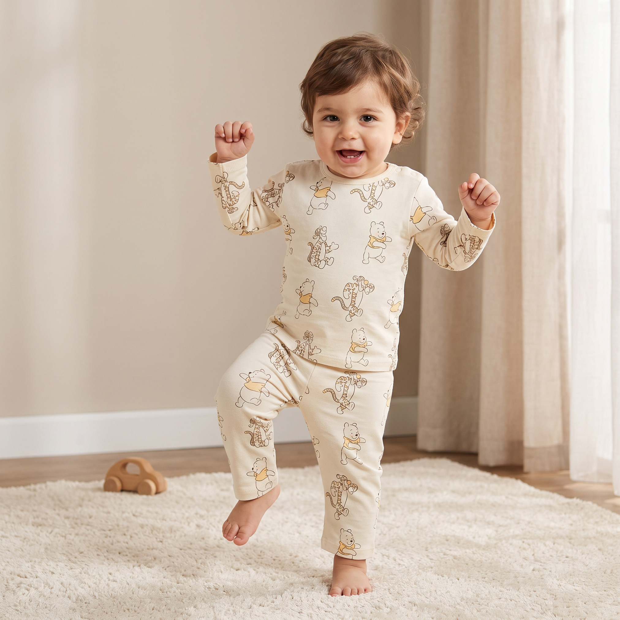 Disney Cotton Crew Neck Long Sleeves Pyjama Set with Winnie The Pooh Print-baby-boys-clothing-nightwear-pyjamasets-image-1