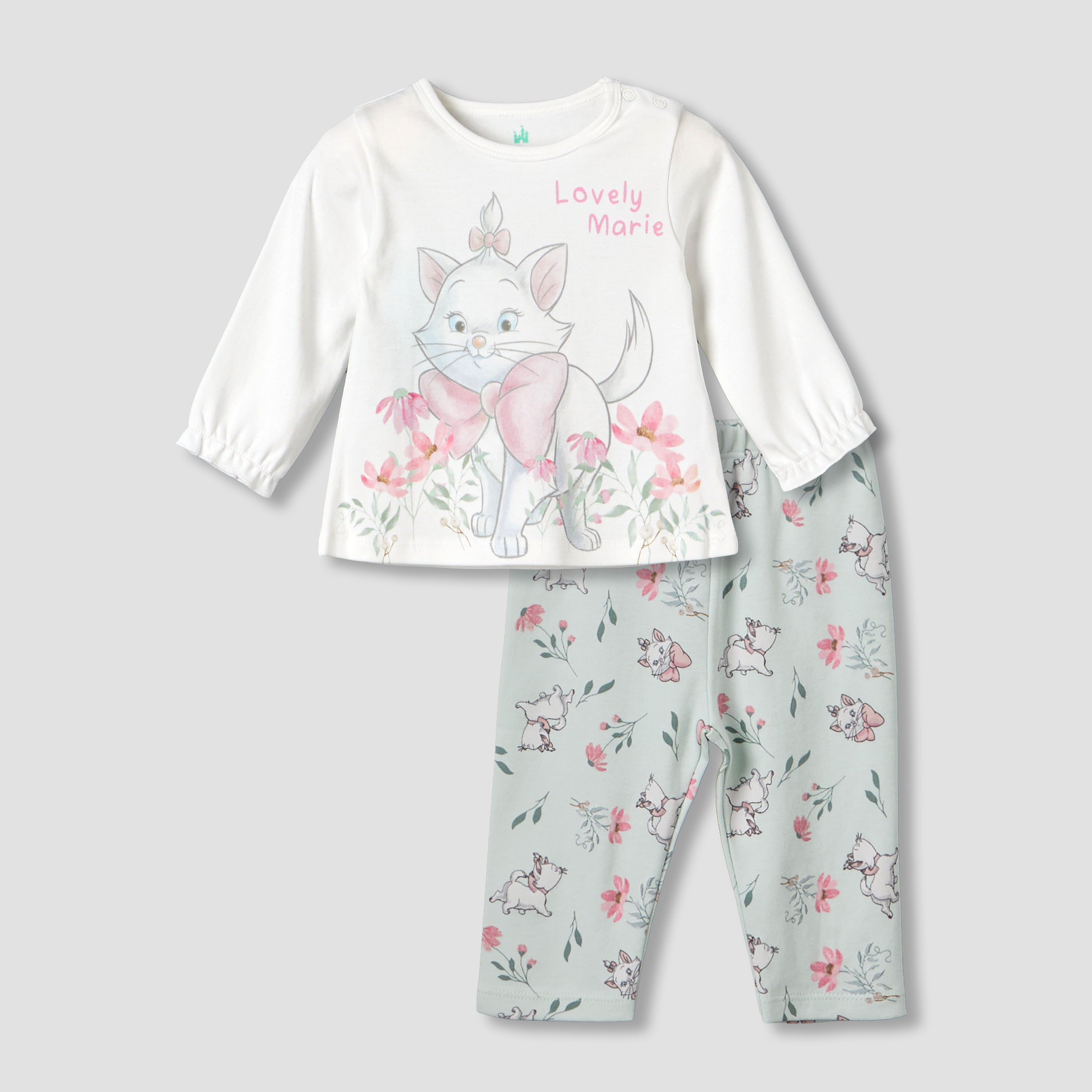 Disney Cotton Round Neck Long Sleeves Pyjama Set with Marie Print-baby-girls-clothing-nightwear-pyjamasets-image-2