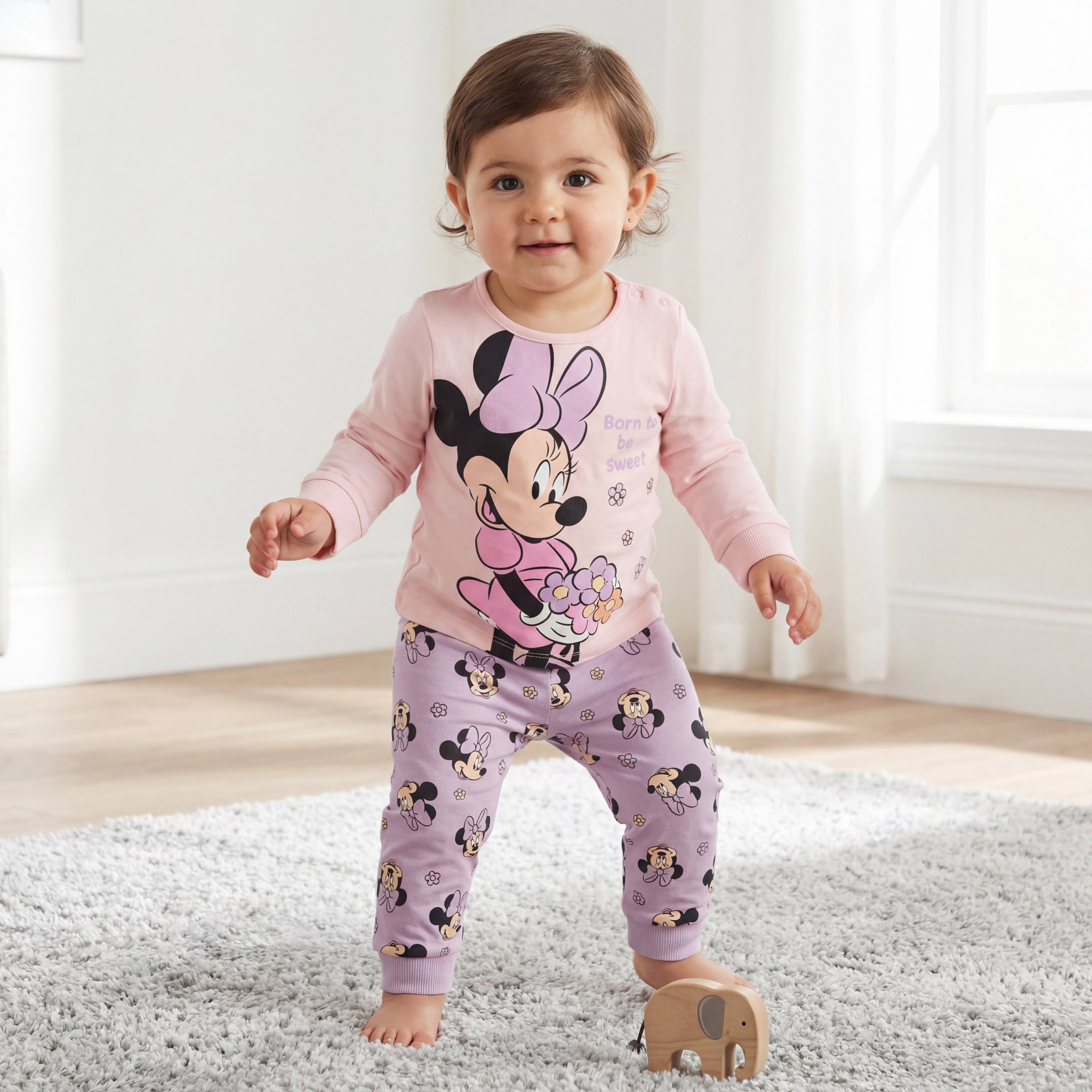 Disney Cotton Round Neck Long Sleeves Pyjama Set with Minnie Mouse Print-baby-girls-clothing-nightwear-pyjamasets-image-1