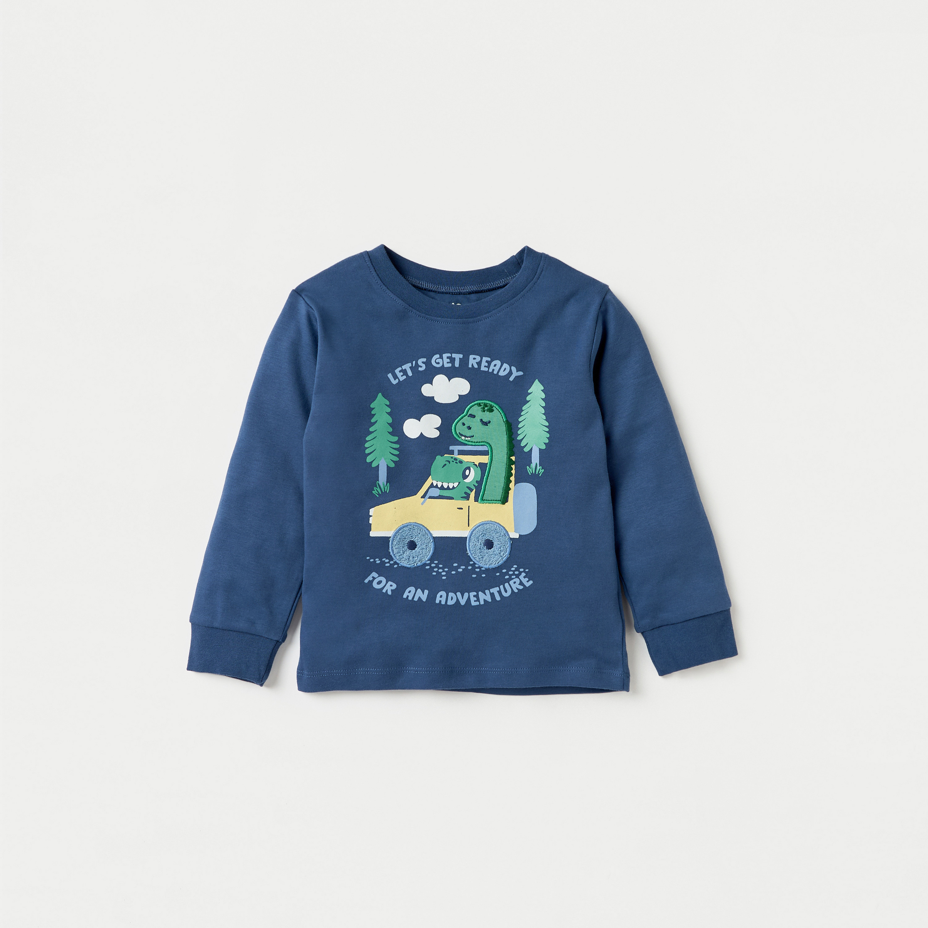Juniors Dinosaur Print Long Sleeves T-shirt and Pyjama Set-baby-boys-clothing-nightwear-pyjamasets-image-2
