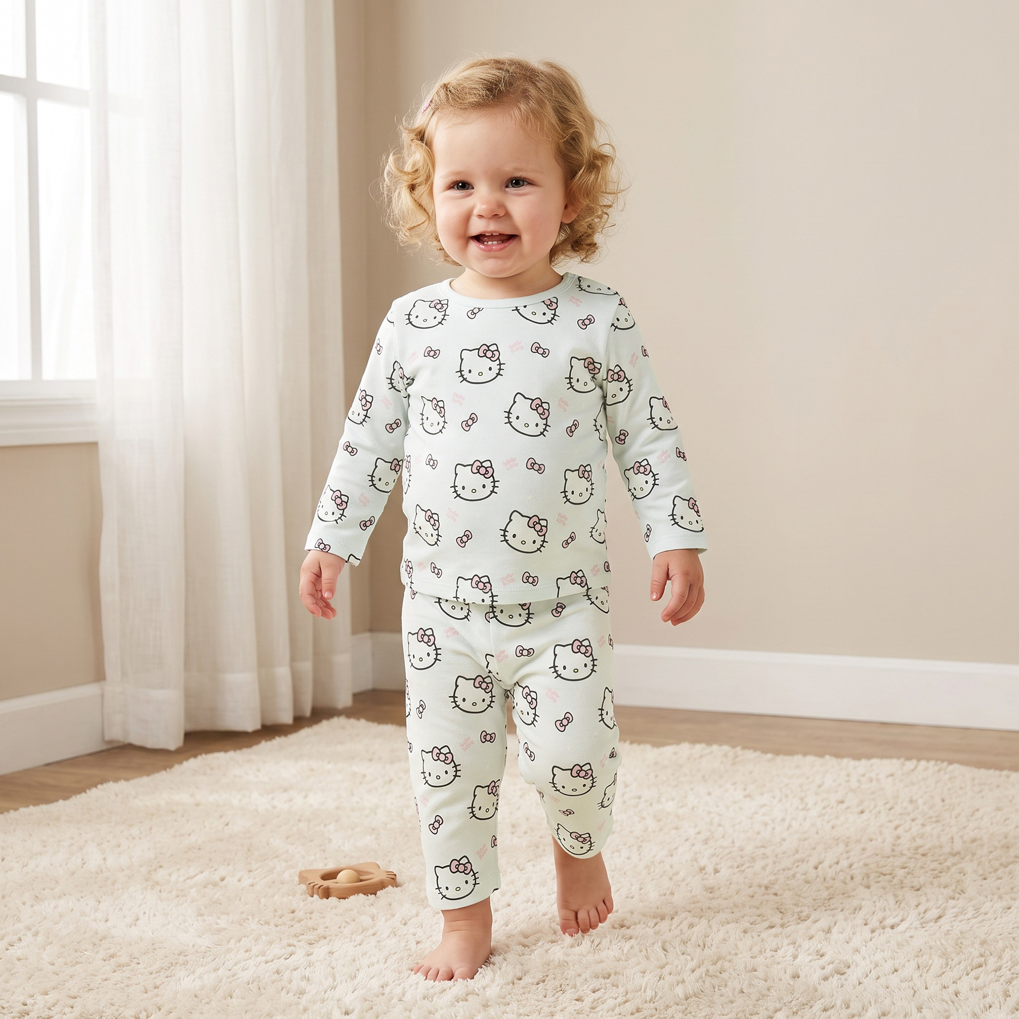 طقم بيجاما قطن بطبعات هالو كيتي وأكمام طويلة وياقة ضيقة من ديزني-baby-girls-clothing-nightwear-pyjamasets-image-1