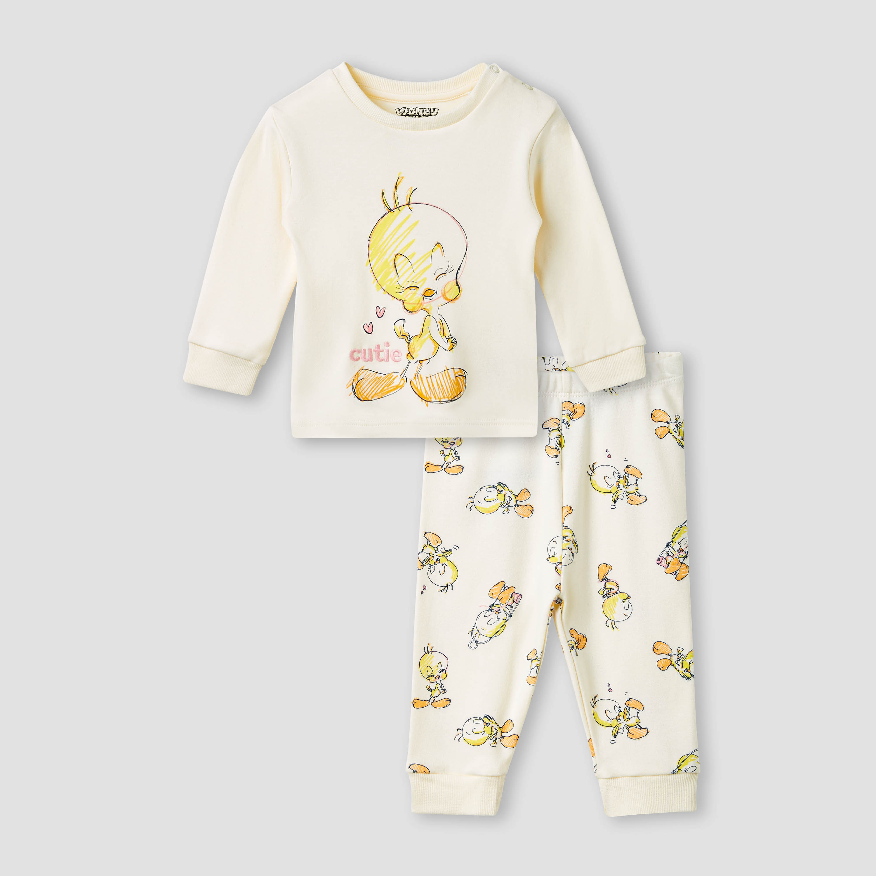 Disney Tweety Print T-shirt and Pyjama Set-baby-girls-clothing-nightwear-pyjamasets-image-1