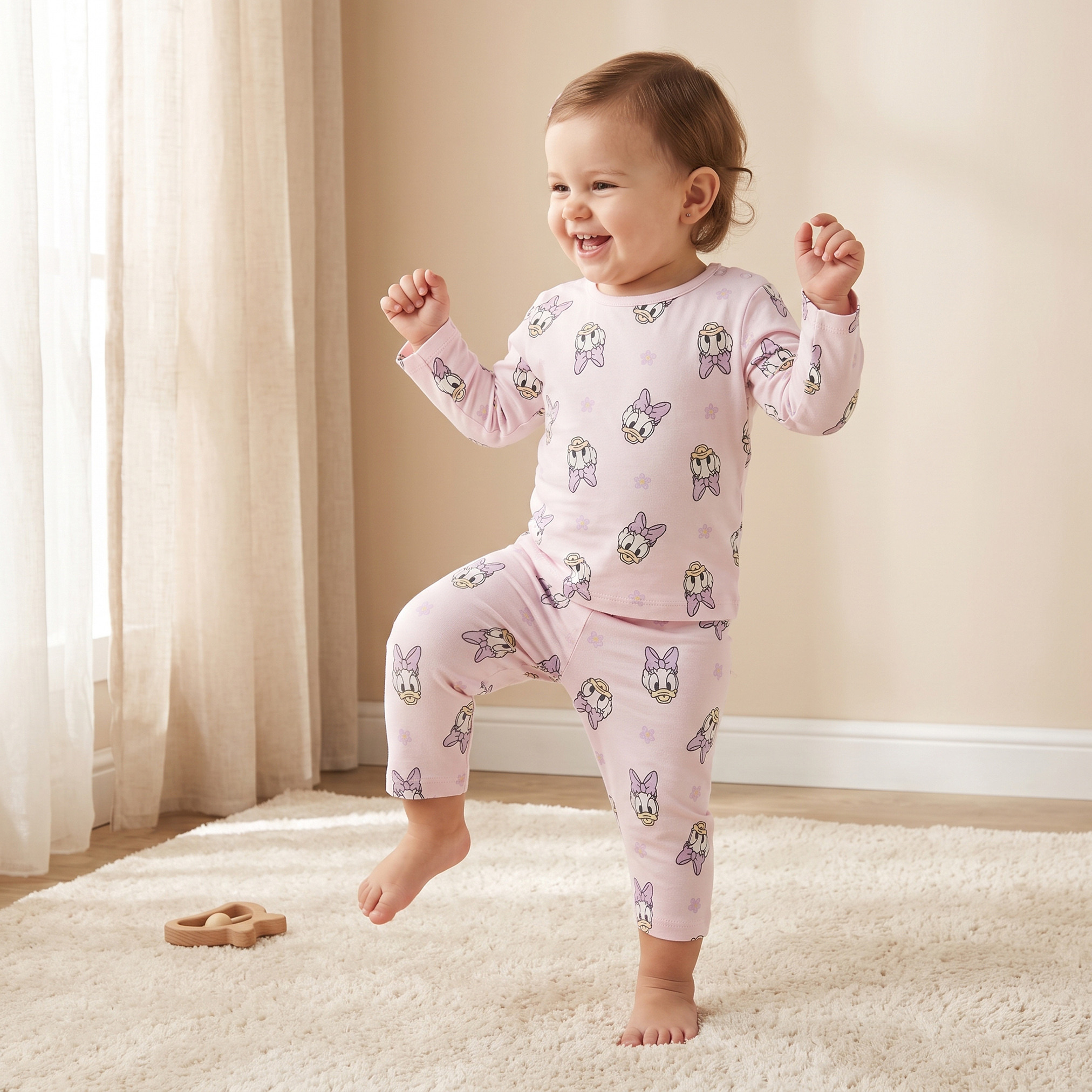 Disney Cotton Crew Neck Long Sleeves Pyjama Set with Daisy Duck Print-baby-girls-clothing-nightwear-pyjamasets-image-1