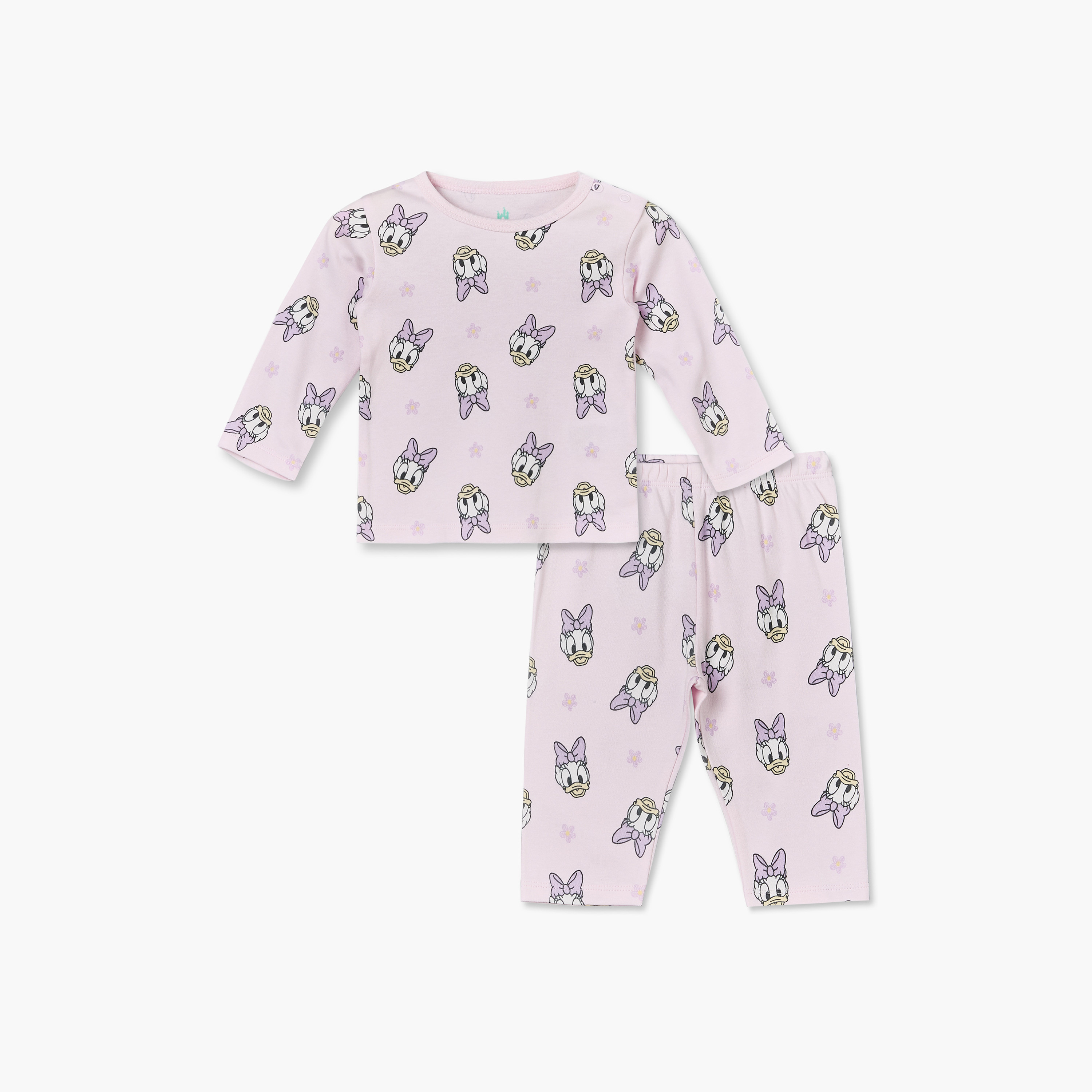 Disney Cotton Crew Neck Long Sleeves Pyjama Set with Daisy Duck Print-baby-girls-clothing-nightwear-pyjamasets-image-2