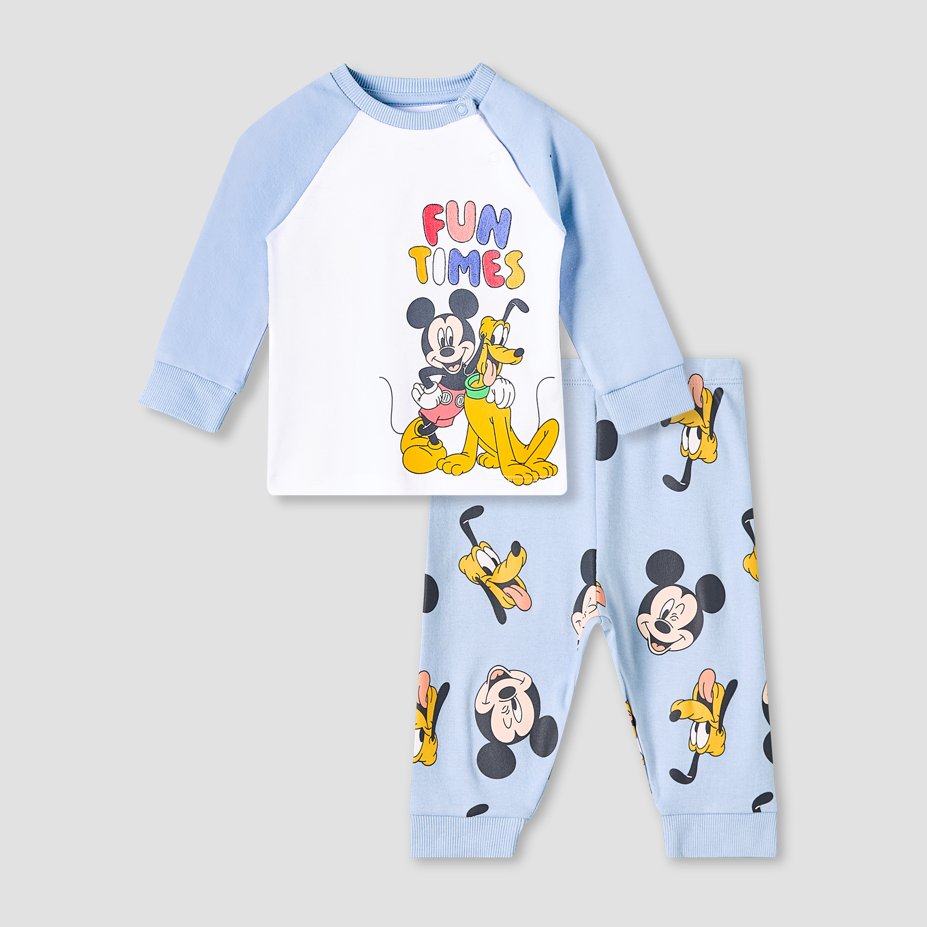 Disney Cotton Round Neck Long Sleeves Pyjama Set with Mickey Mouse and Pluto Print-baby-boys-clothing-nightwear-pyjamasets-image-2