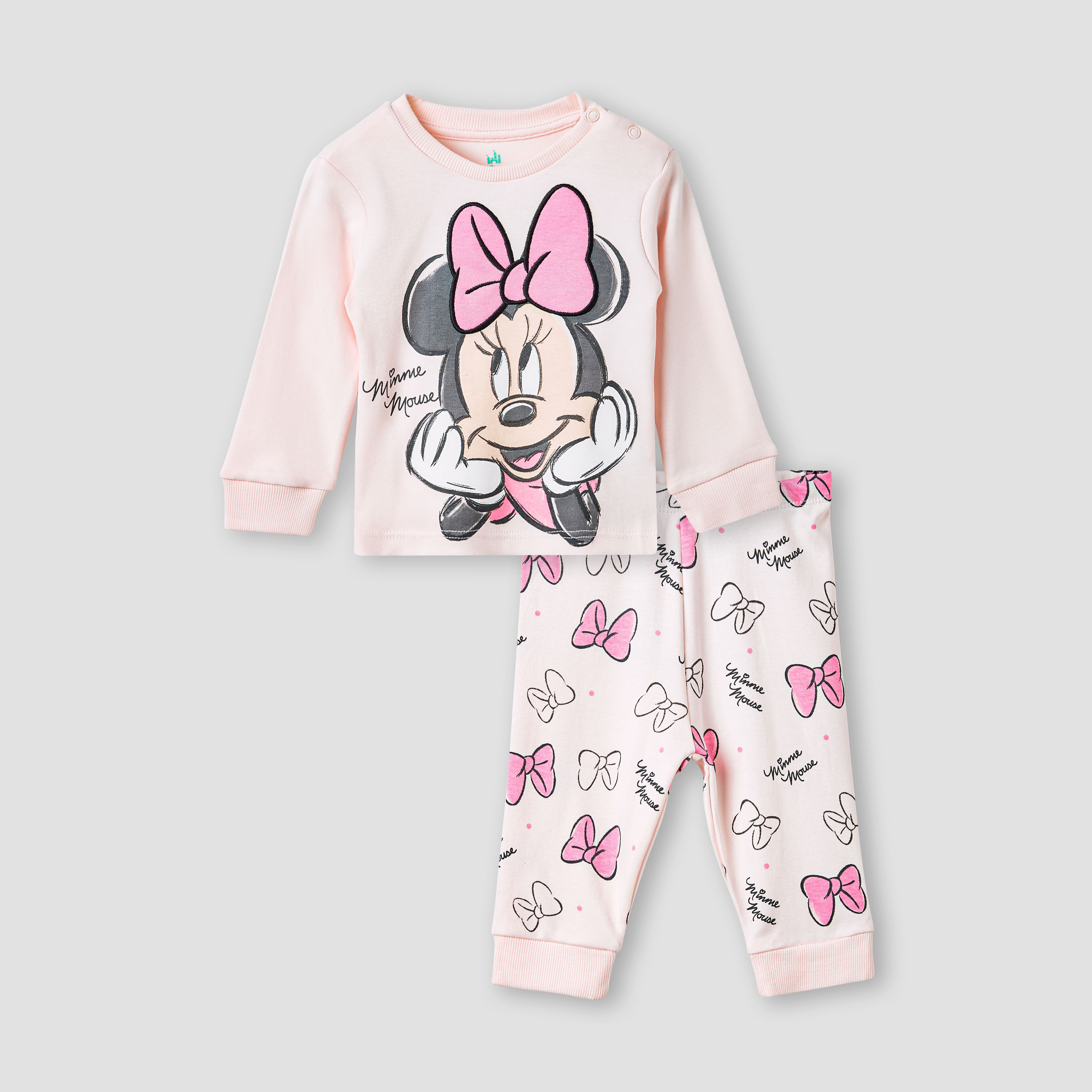 Disney Minnie Mouse Print T-shirt and Pyjama Set-baby-girls-clothing-nightwear-pyjamasets-image-1
