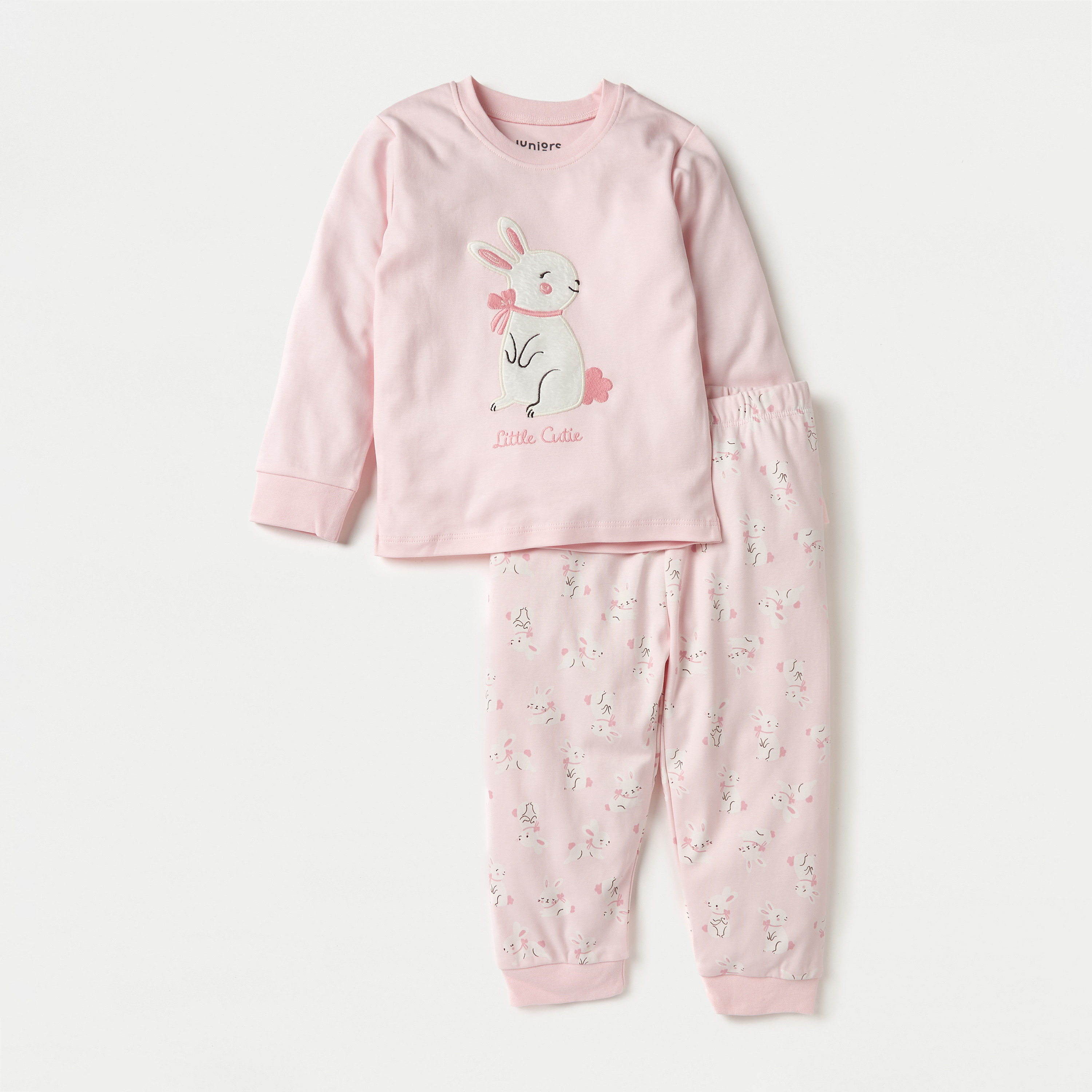 Juniors Bunny Applique Long Sleeves T-shirt and Pyjama Set-baby-girls-clothing-nightwear-pyjamasets-image-1