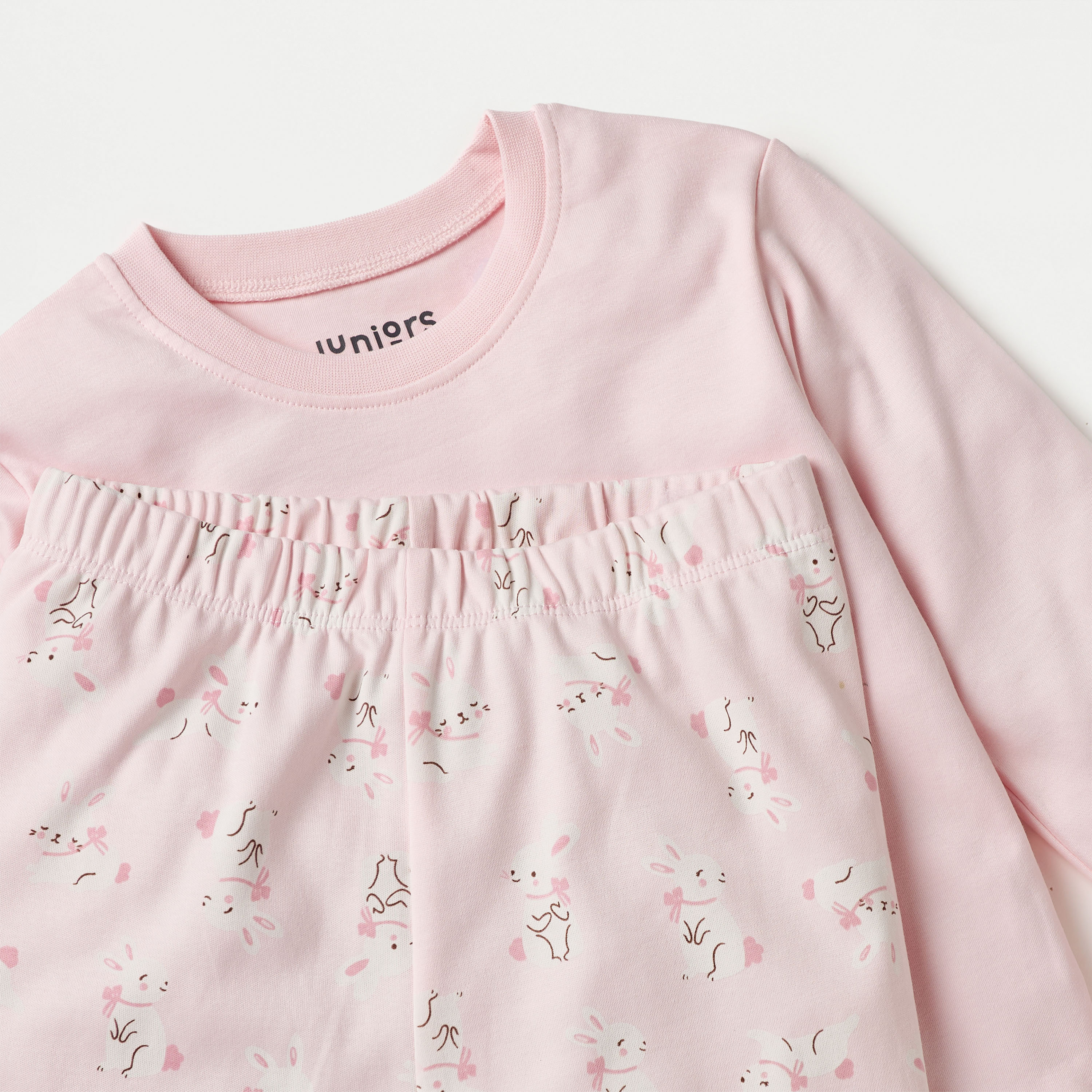 Juniors Bunny Applique Long Sleeves T-shirt and Pyjama Set-baby-girls-clothing-nightwear-pyjamasets-image-4