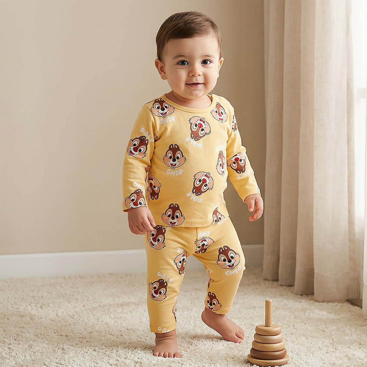 Disney Cotton Round Neck Long Sleeves Pyjama Set with Chip 'n Dale Print-baby-boys-clothing-nightwear-pyjamasets-image-1