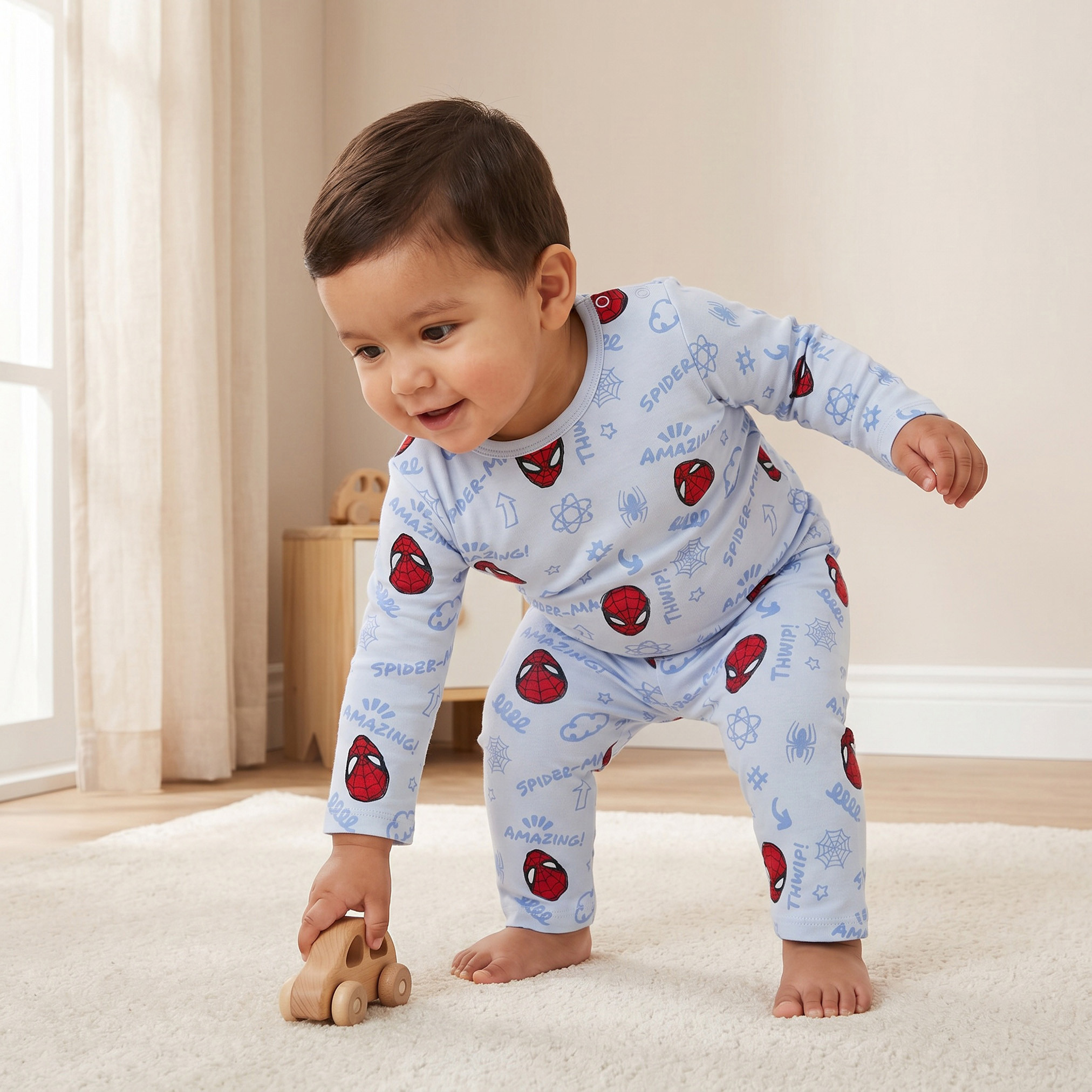 Disney Cotton Crew Neck Long Sleeves Pyjama Set with Spider-Man Print-baby-boys-clothing-nightwear-pyjamasets-image-1