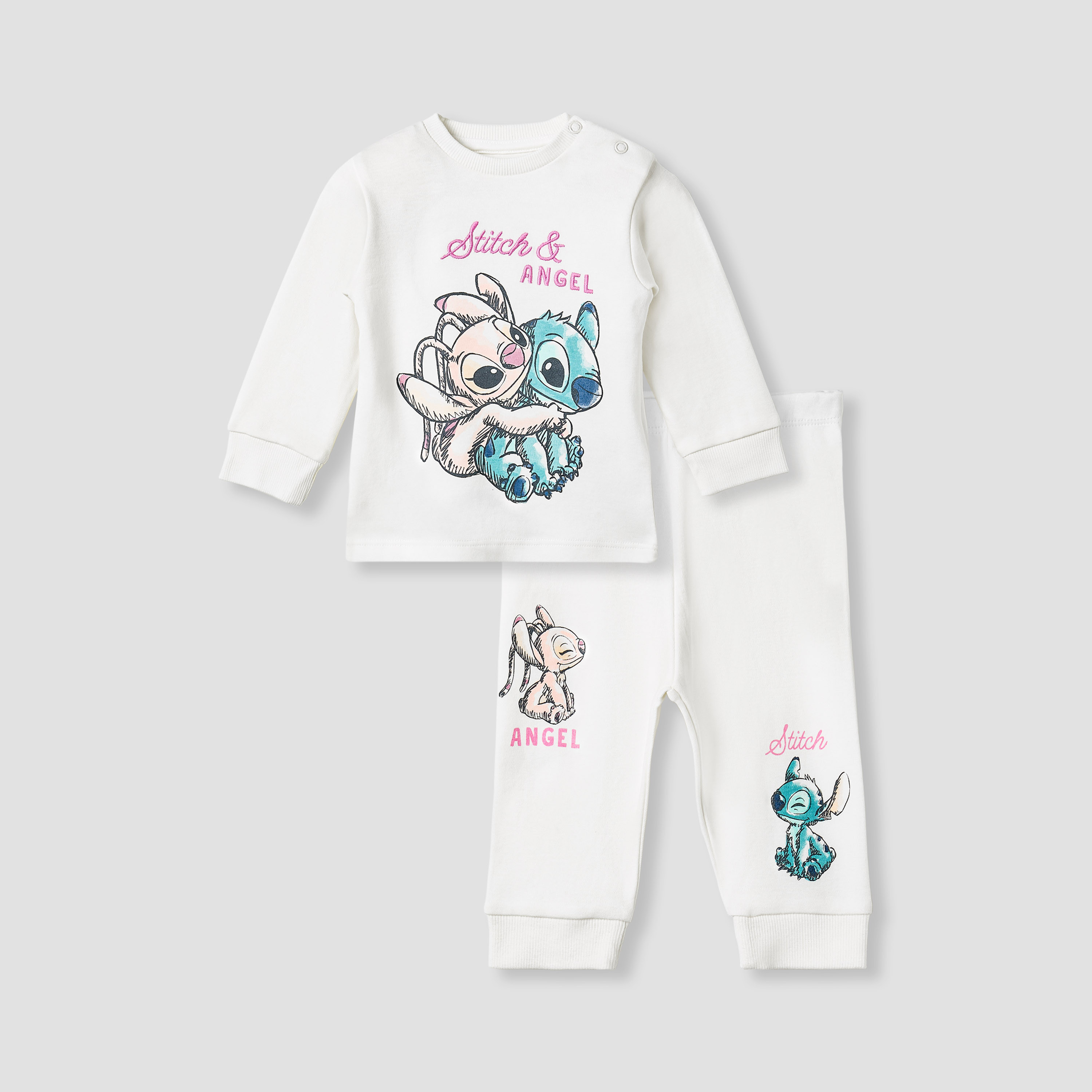 Disney Pyjama Set with Stitch and Angel Print - Cotton - Long Sleeves - Crew Neck-baby-boys-clothing-nightwear-pyjamasets-image-1