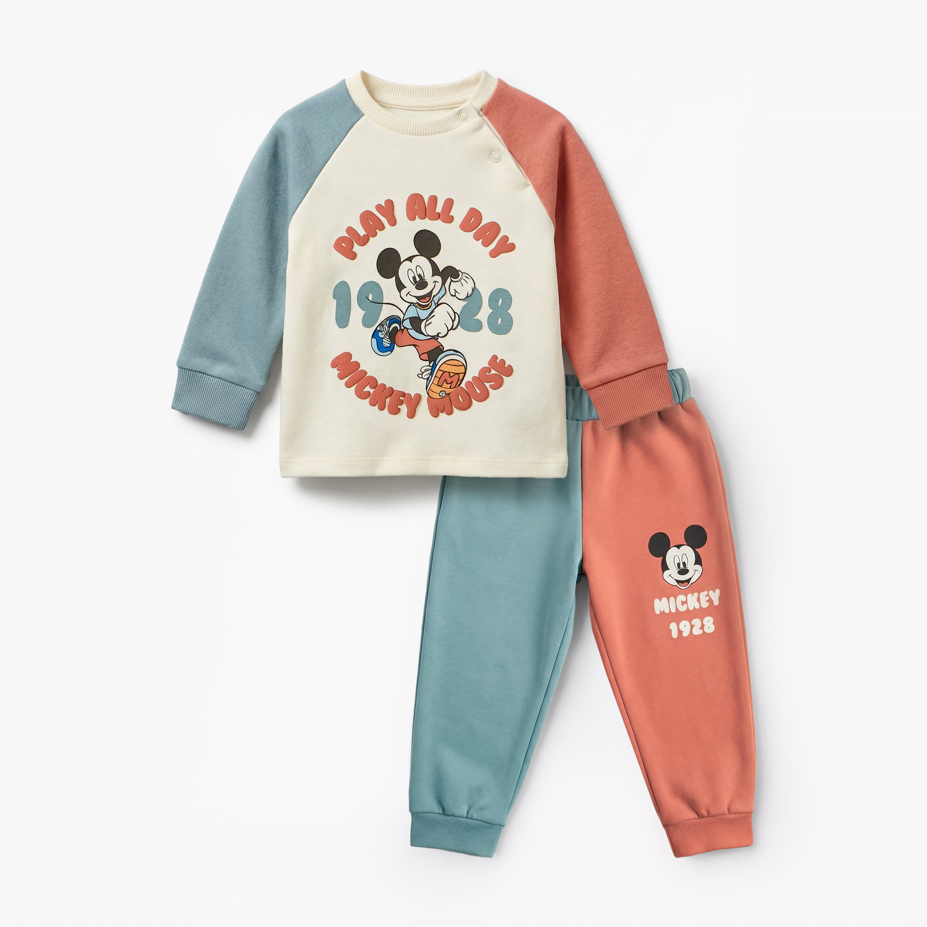 Disney Cotton Crew Neck Long Sleeves Pyjama Set with Mickey Mouse Print-baby-boys-clothing-nightwear-pyjamasets-image-2