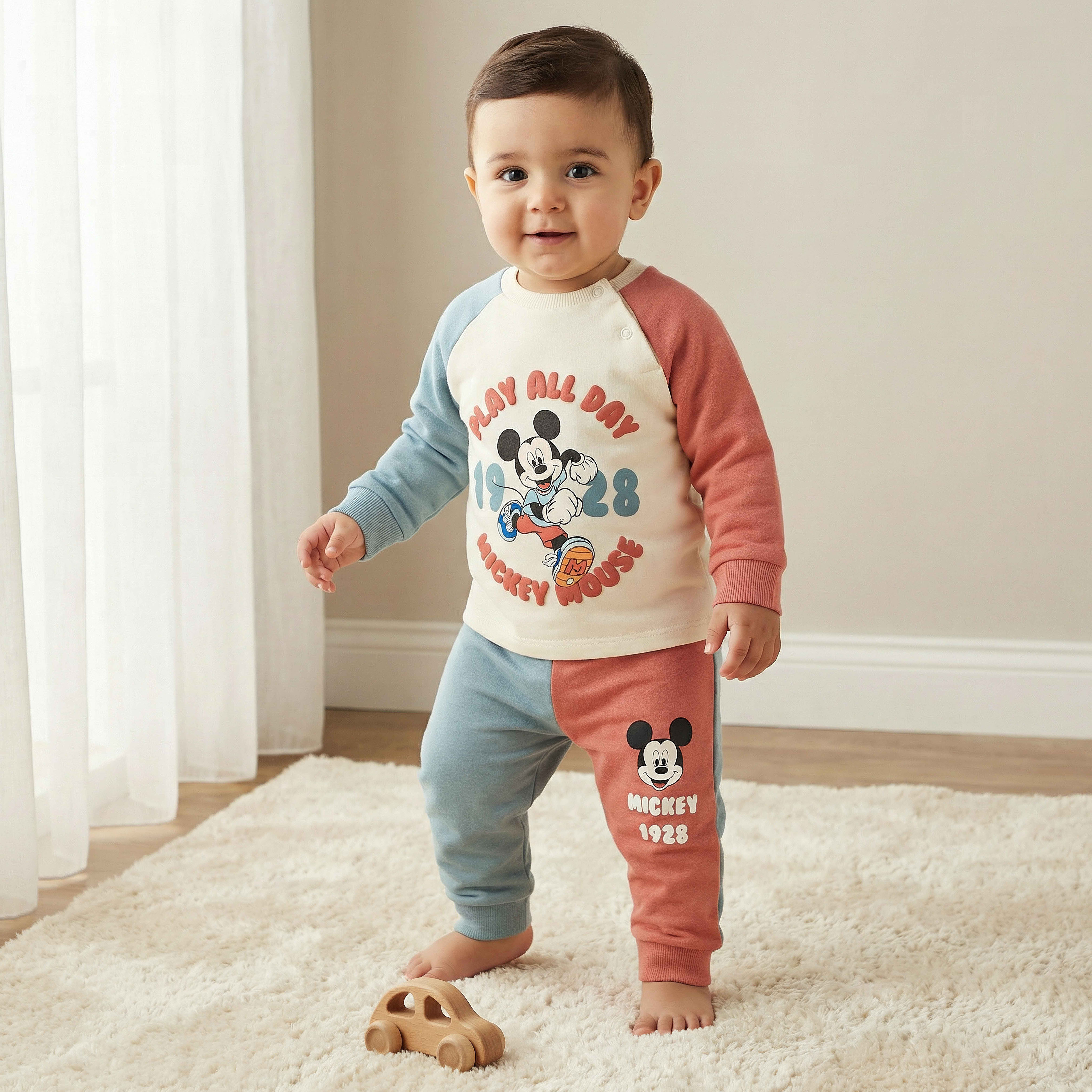 Disney Cotton Crew Neck Long Sleeves Pyjama Set with Mickey Mouse Print-baby-boys-clothing-nightwear-pyjamasets-image-1